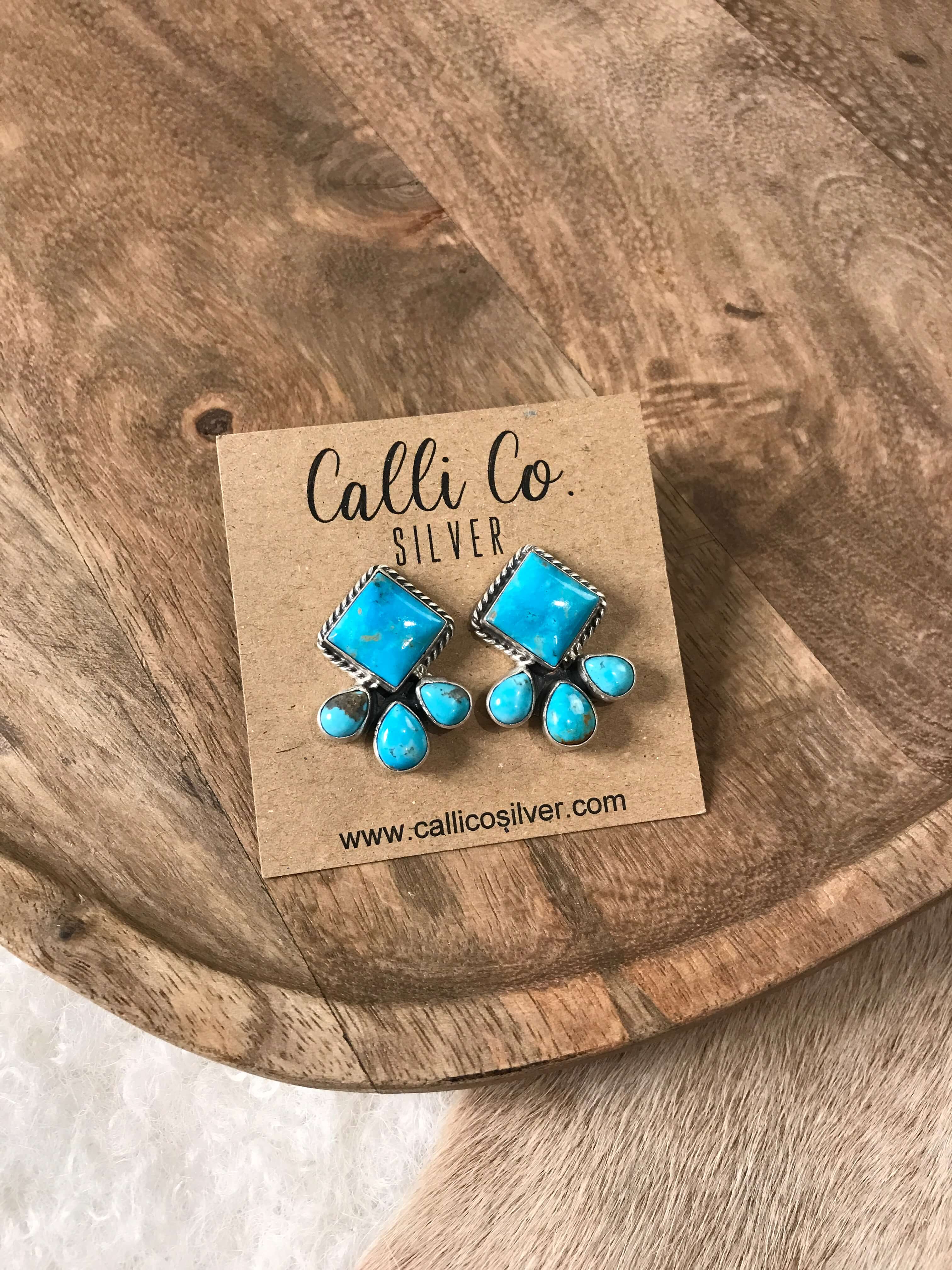 The Piqua Earrings, 8-Earrings-Calli Co., Turquoise and Silver Jewelry, Native American Handmade, Zuni Tribe, Navajo Tribe, Brock Texas