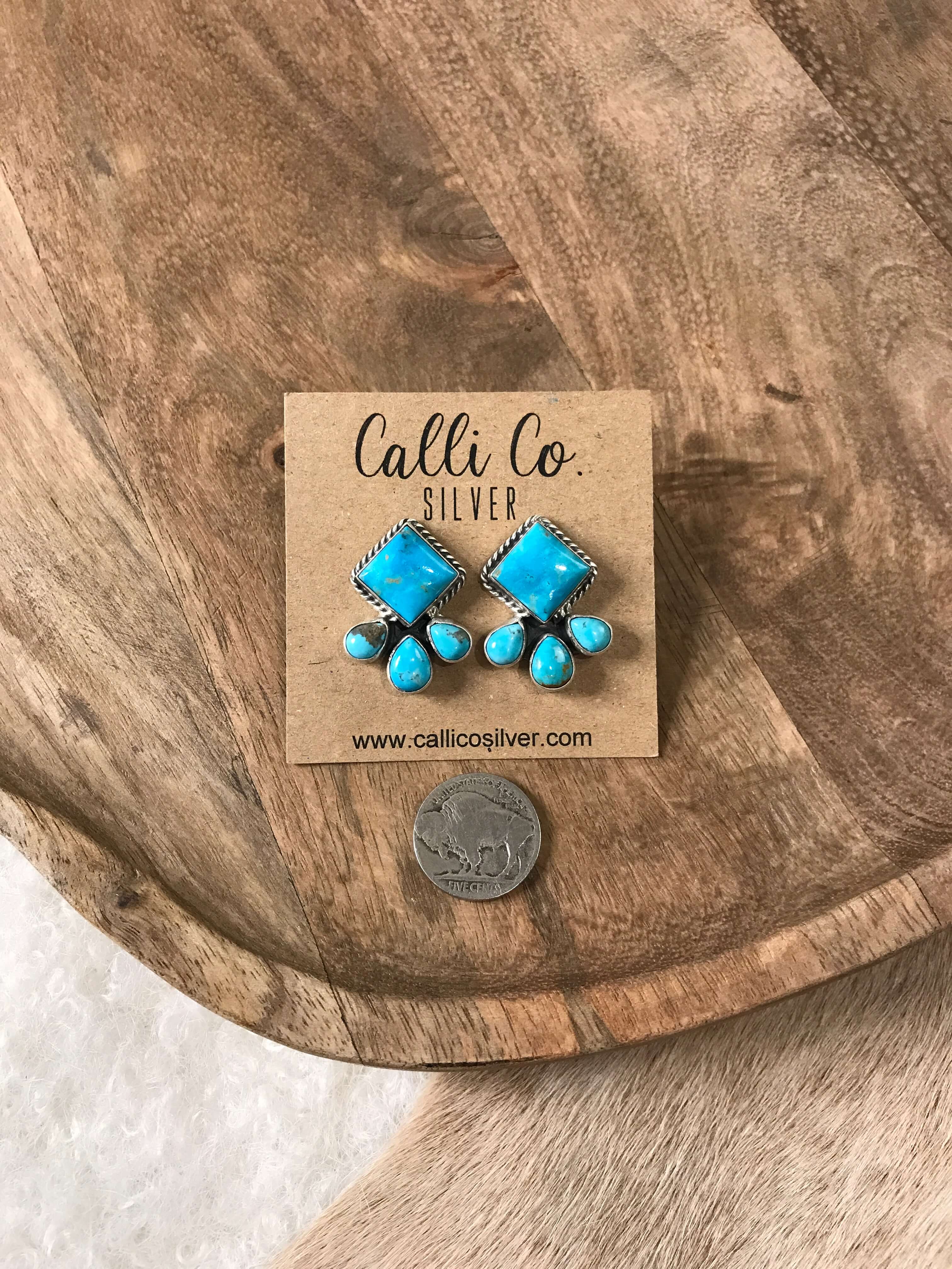 The Piqua Earrings, 8-Earrings-Calli Co., Turquoise and Silver Jewelry, Native American Handmade, Zuni Tribe, Navajo Tribe, Brock Texas