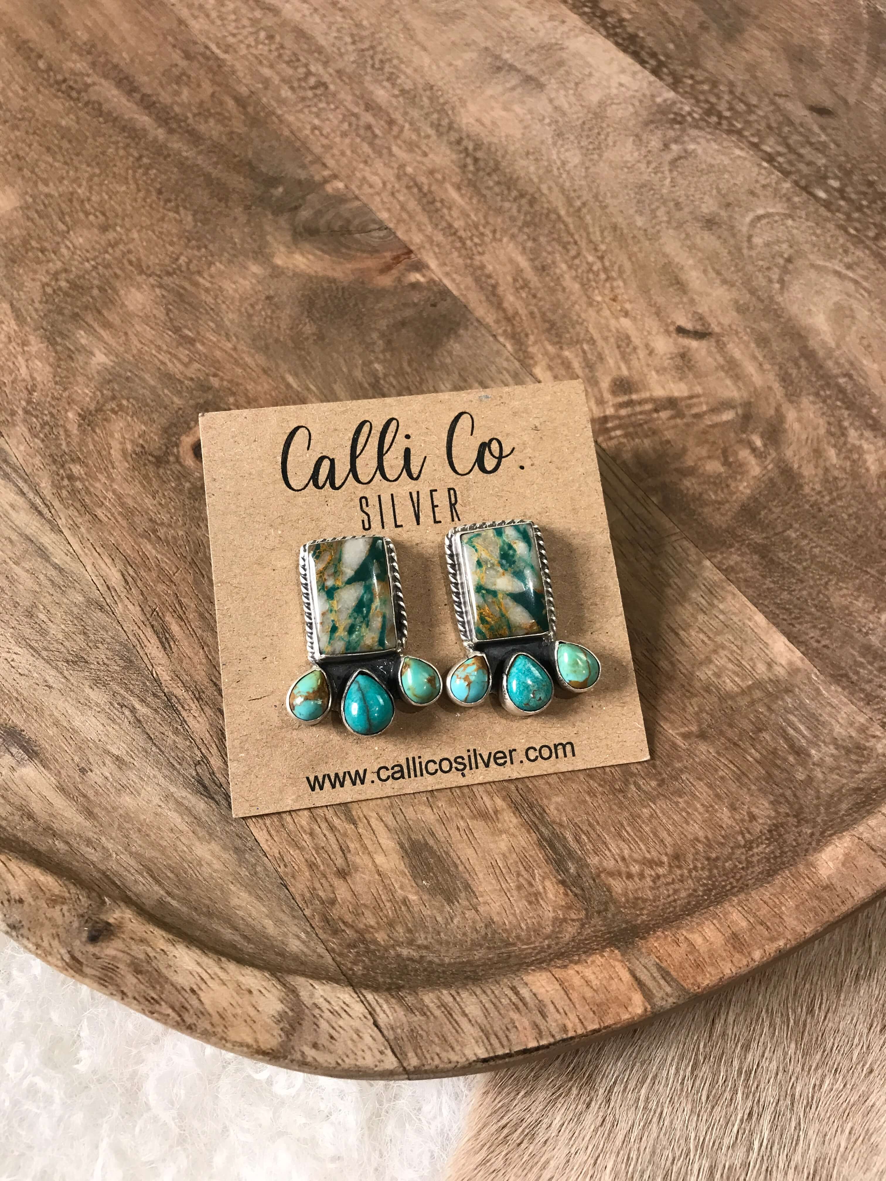 The Piqua Earrings, 9-Earrings-Calli Co., Turquoise and Silver Jewelry, Native American Handmade, Zuni Tribe, Navajo Tribe, Brock Texas