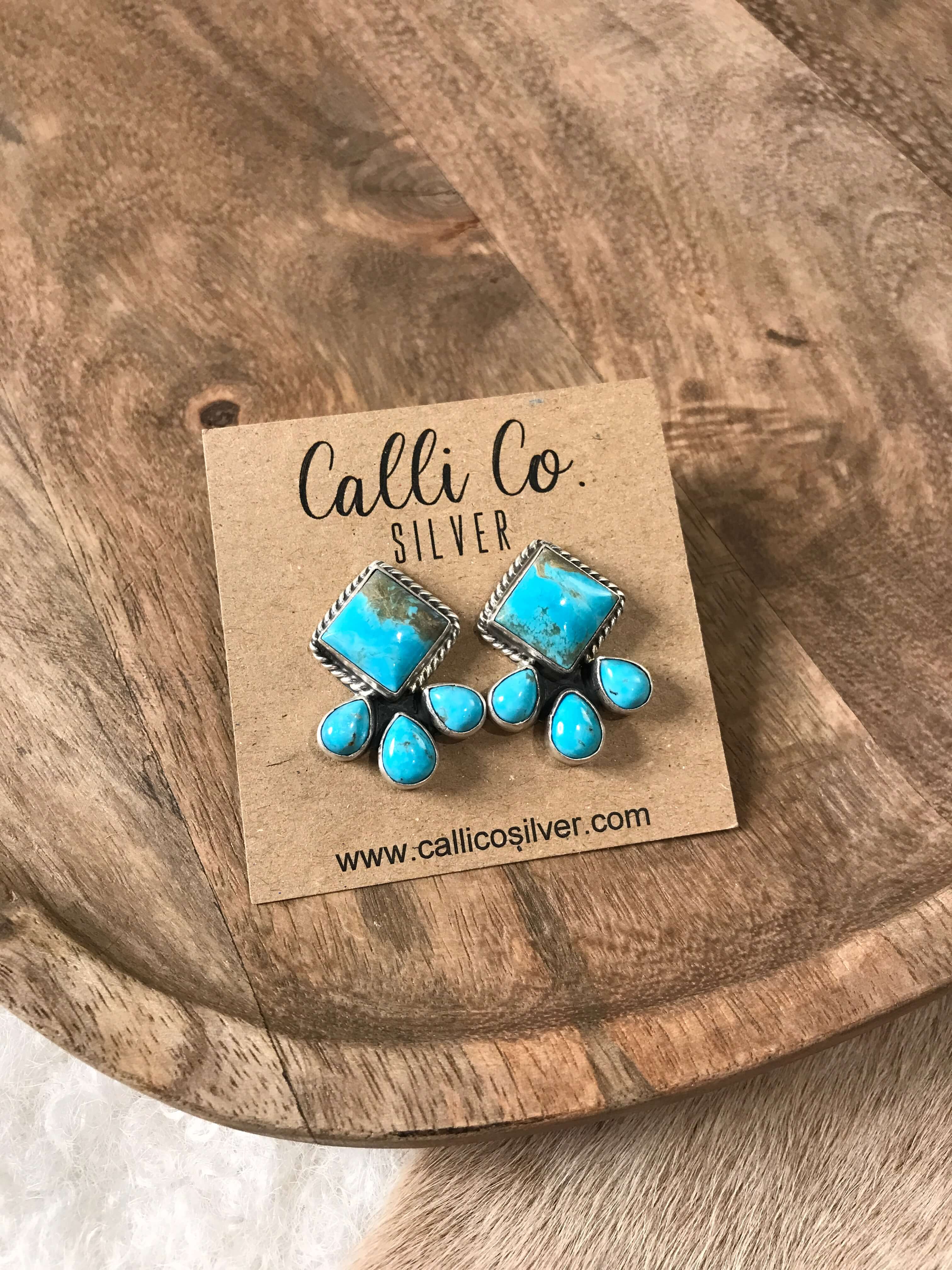 The Piqua Earrings, 10-Earrings-Calli Co., Turquoise and Silver Jewelry, Native American Handmade, Zuni Tribe, Navajo Tribe, Brock Texas