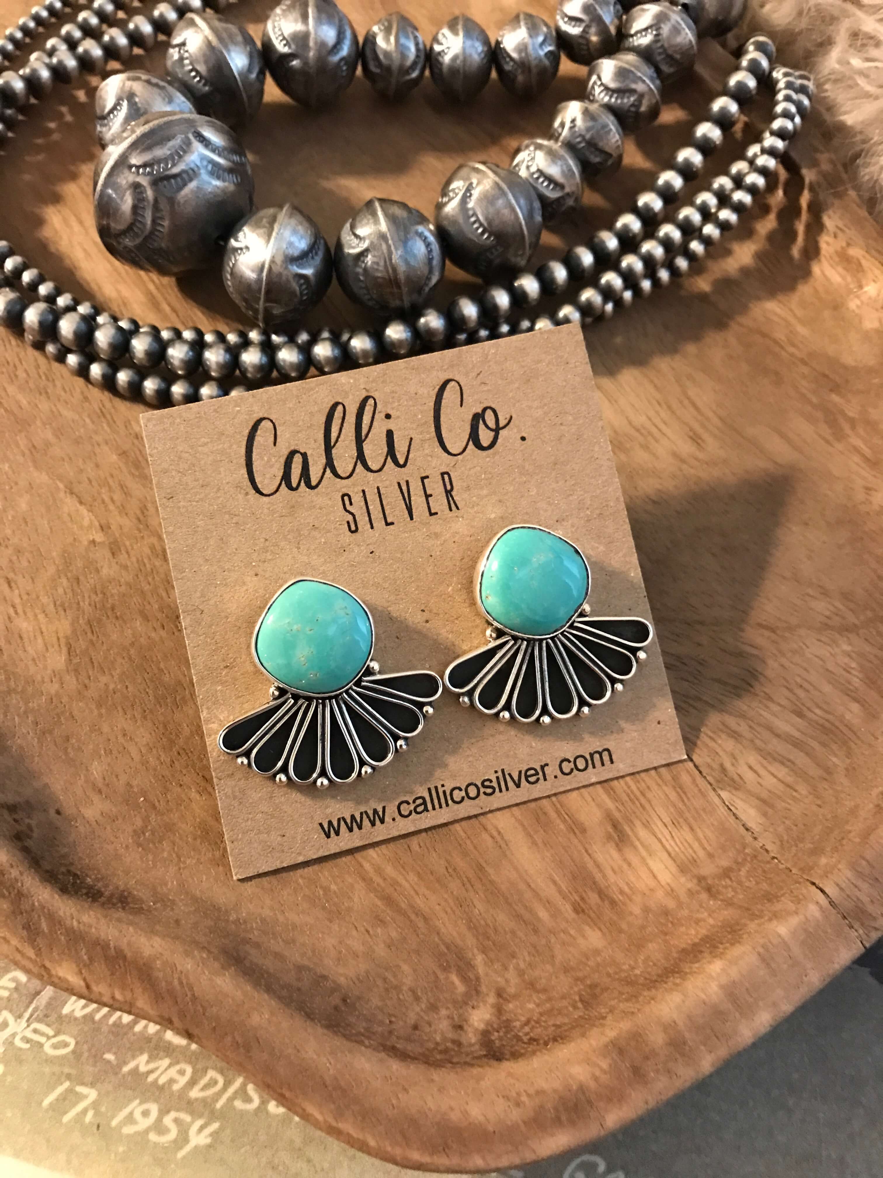 The Alaskan Turquoise Earrings, 1-Earrings-Calli Co., Turquoise and Silver Jewelry, Native American Handmade, Zuni Tribe, Navajo Tribe, Brock Texas