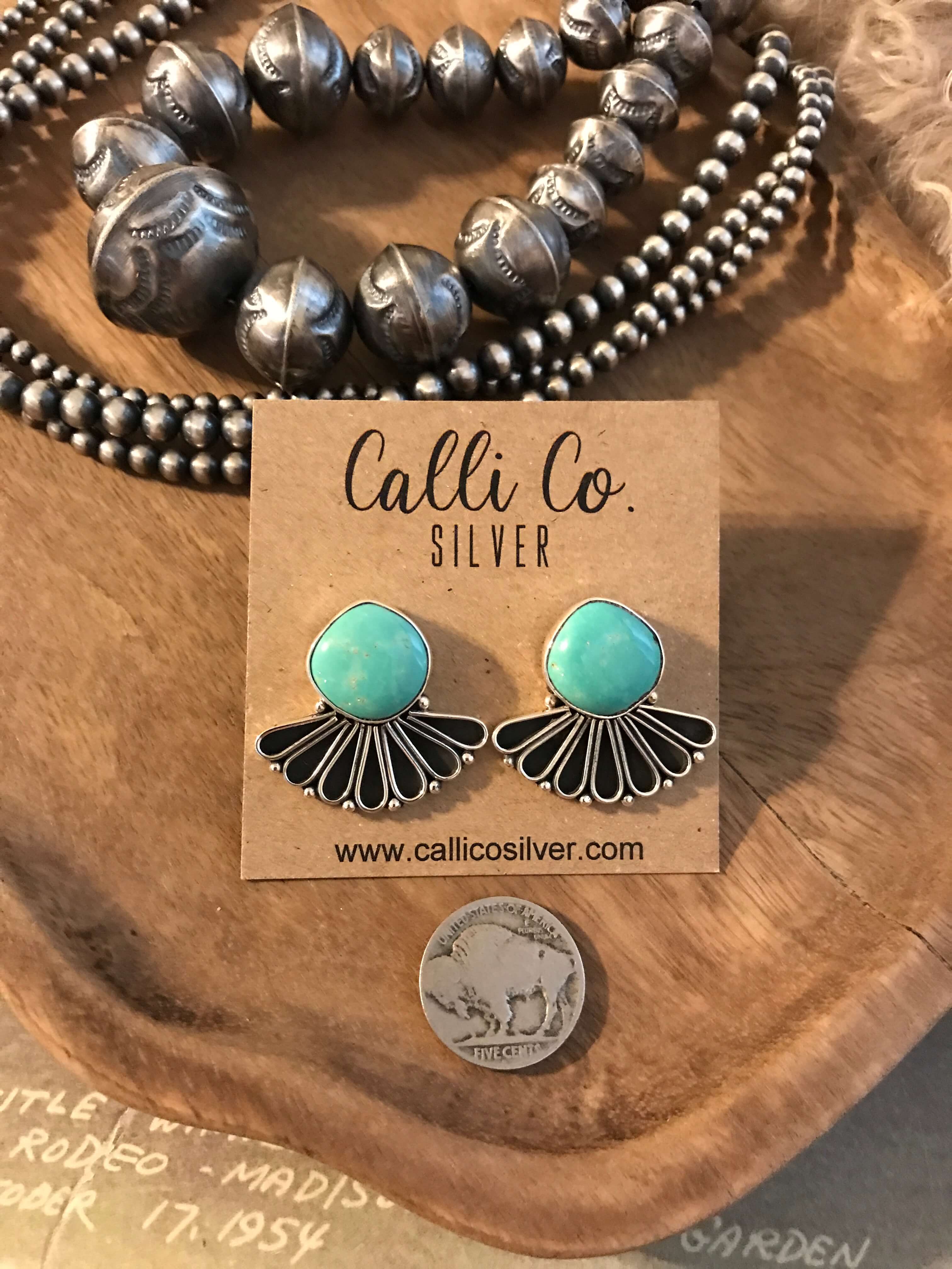 The Alaskan Turquoise Earrings, 1-Earrings-Calli Co., Turquoise and Silver Jewelry, Native American Handmade, Zuni Tribe, Navajo Tribe, Brock Texas