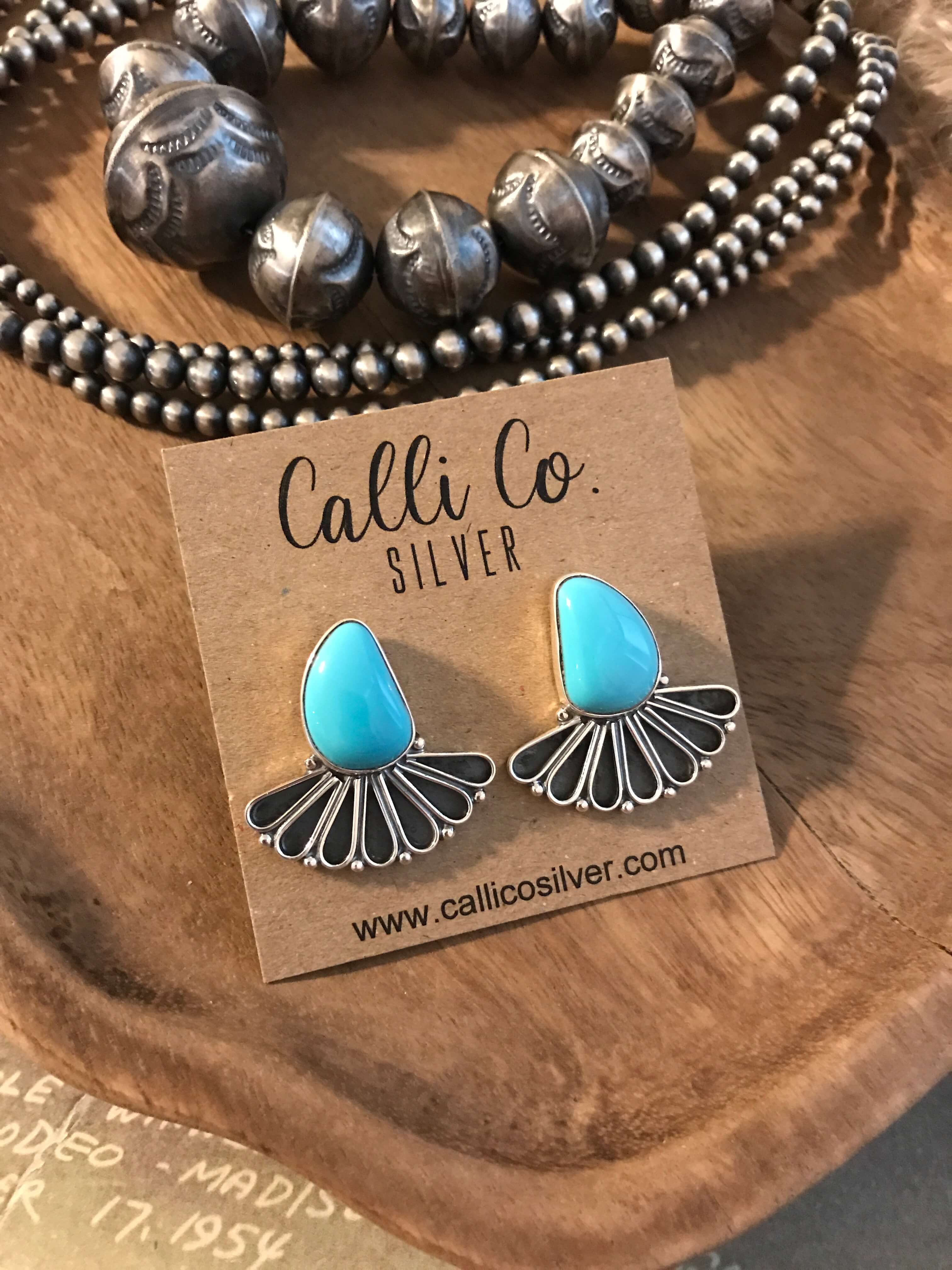 The Alaskan Turquoise Earrings, 3-Earrings-Calli Co., Turquoise and Silver Jewelry, Native American Handmade, Zuni Tribe, Navajo Tribe, Brock Texas