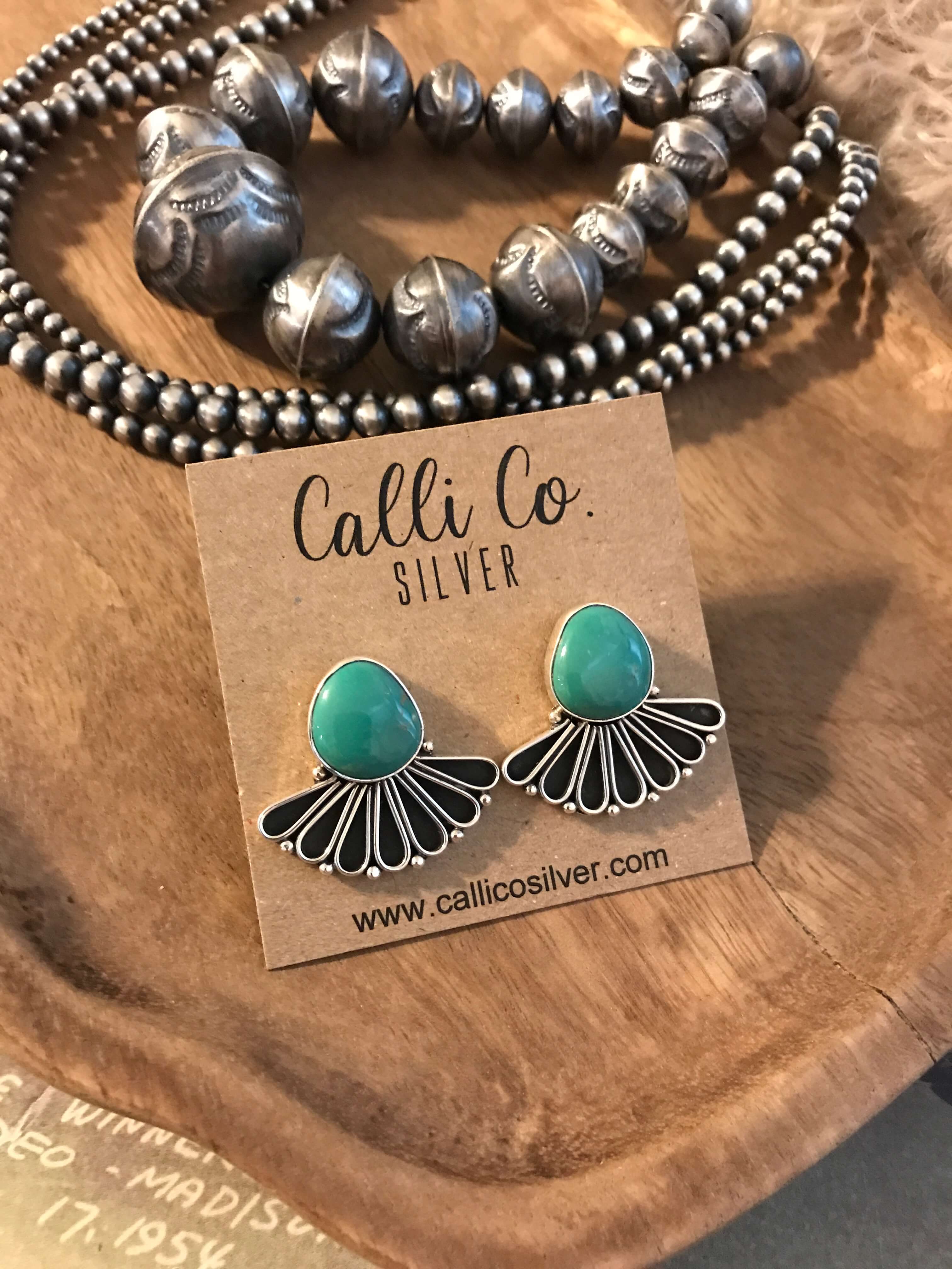 The Alaskan Turquoise Earrings, 4-Earrings-Calli Co., Turquoise and Silver Jewelry, Native American Handmade, Zuni Tribe, Navajo Tribe, Brock Texas