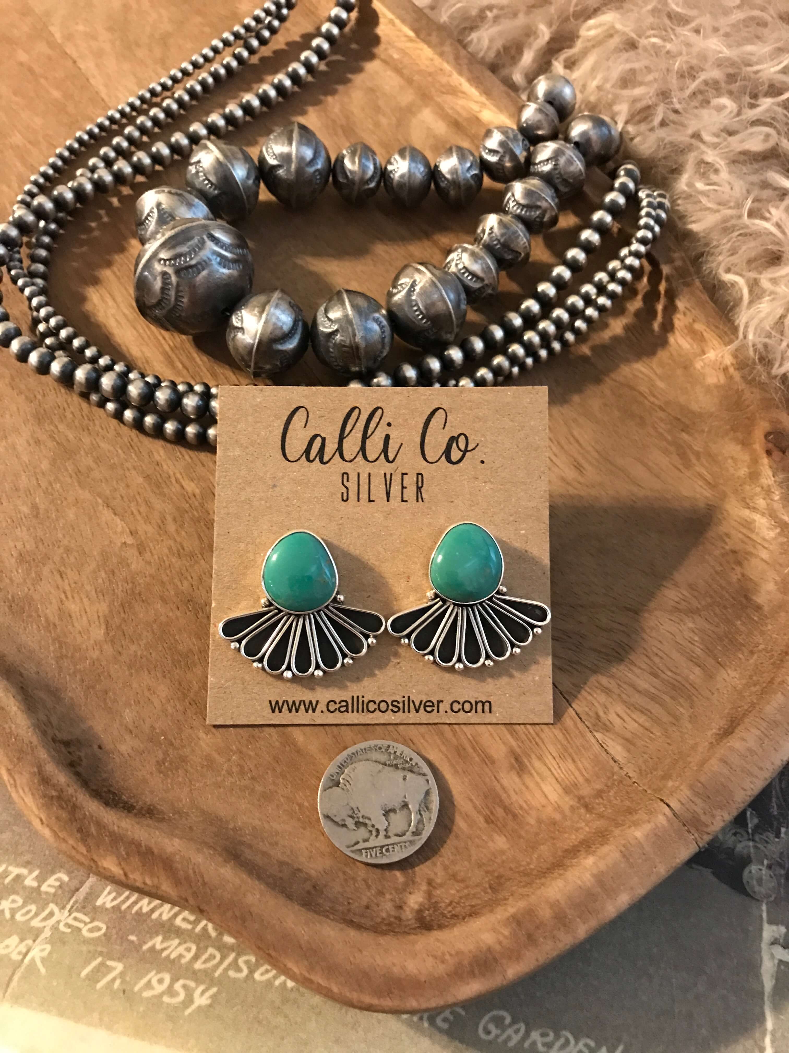 The Alaskan Turquoise Earrings, 4-Earrings-Calli Co., Turquoise and Silver Jewelry, Native American Handmade, Zuni Tribe, Navajo Tribe, Brock Texas