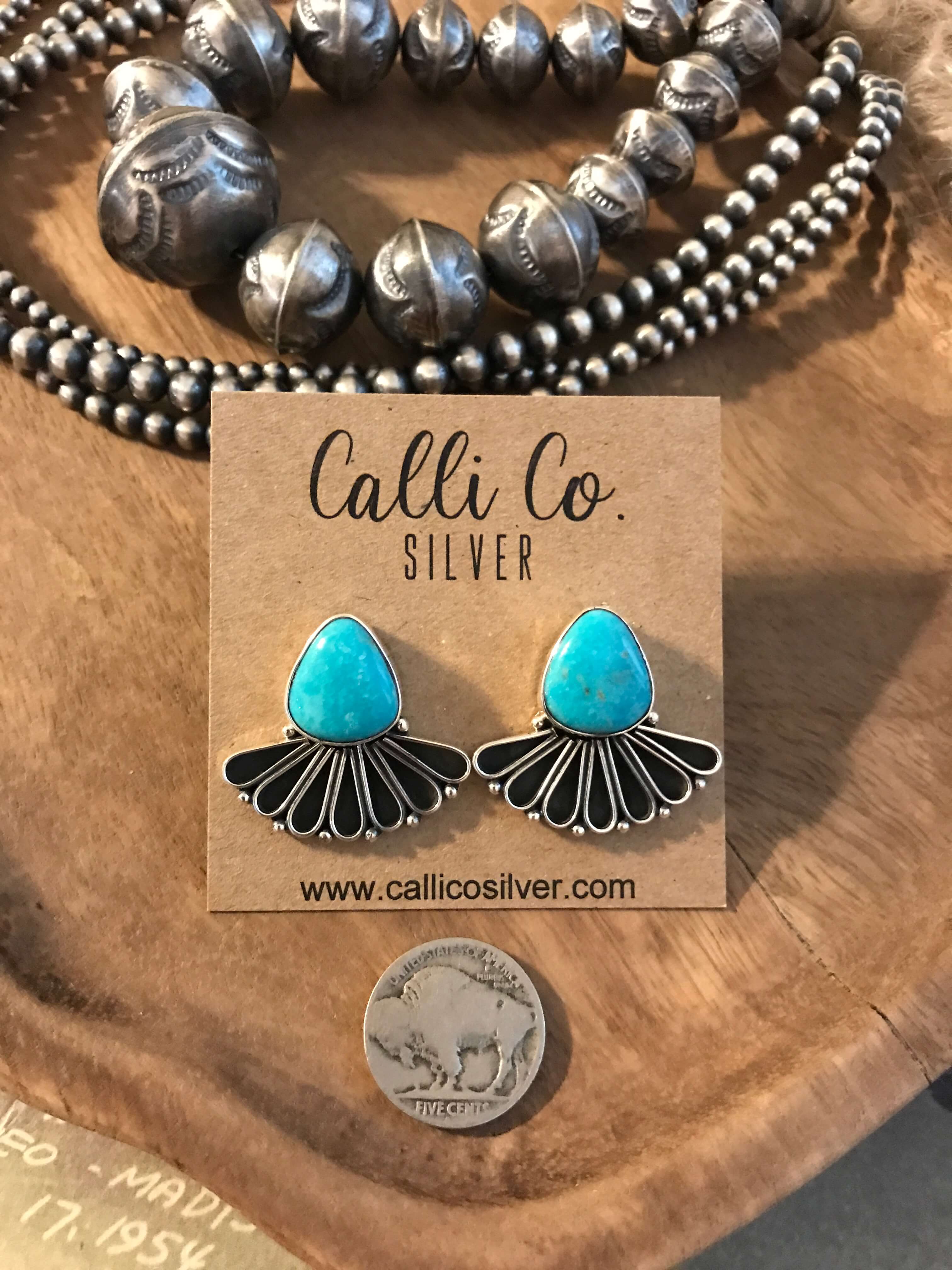 The Alaskan Turquoise Earrings, 5-Earrings-Calli Co., Turquoise and Silver Jewelry, Native American Handmade, Zuni Tribe, Navajo Tribe, Brock Texas