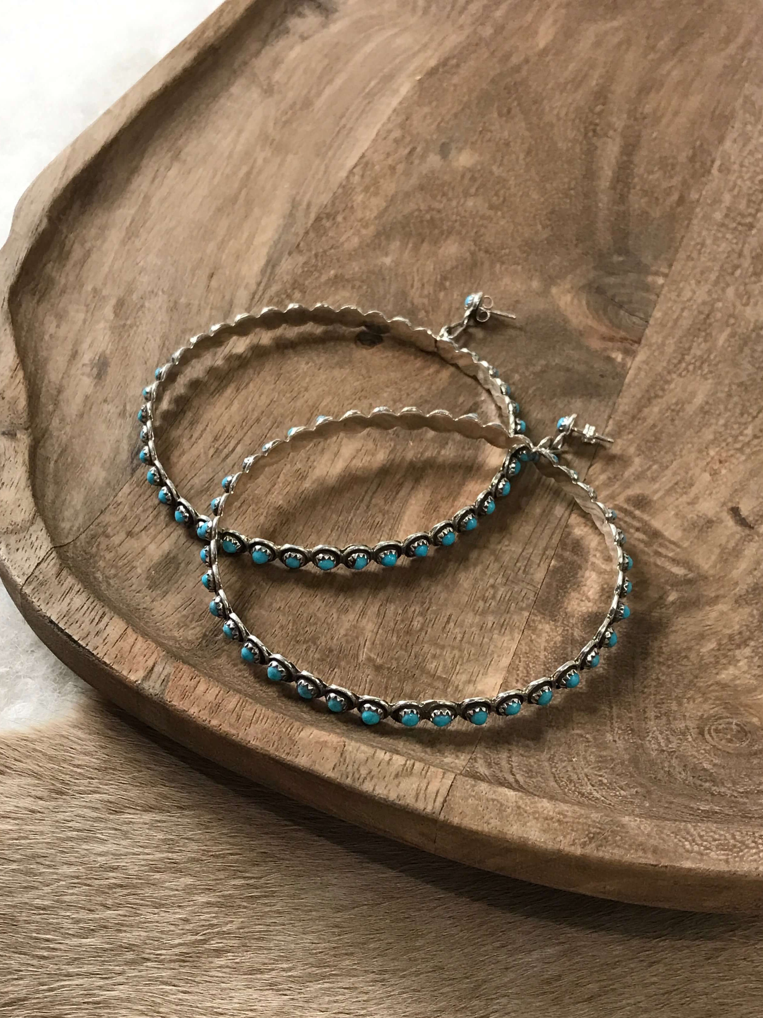 The Colossal Petit Point Hoop Earrings-Earrings-Calli Co., Turquoise and Silver Jewelry, Native American Handmade, Zuni Tribe, Navajo Tribe, Brock Texas