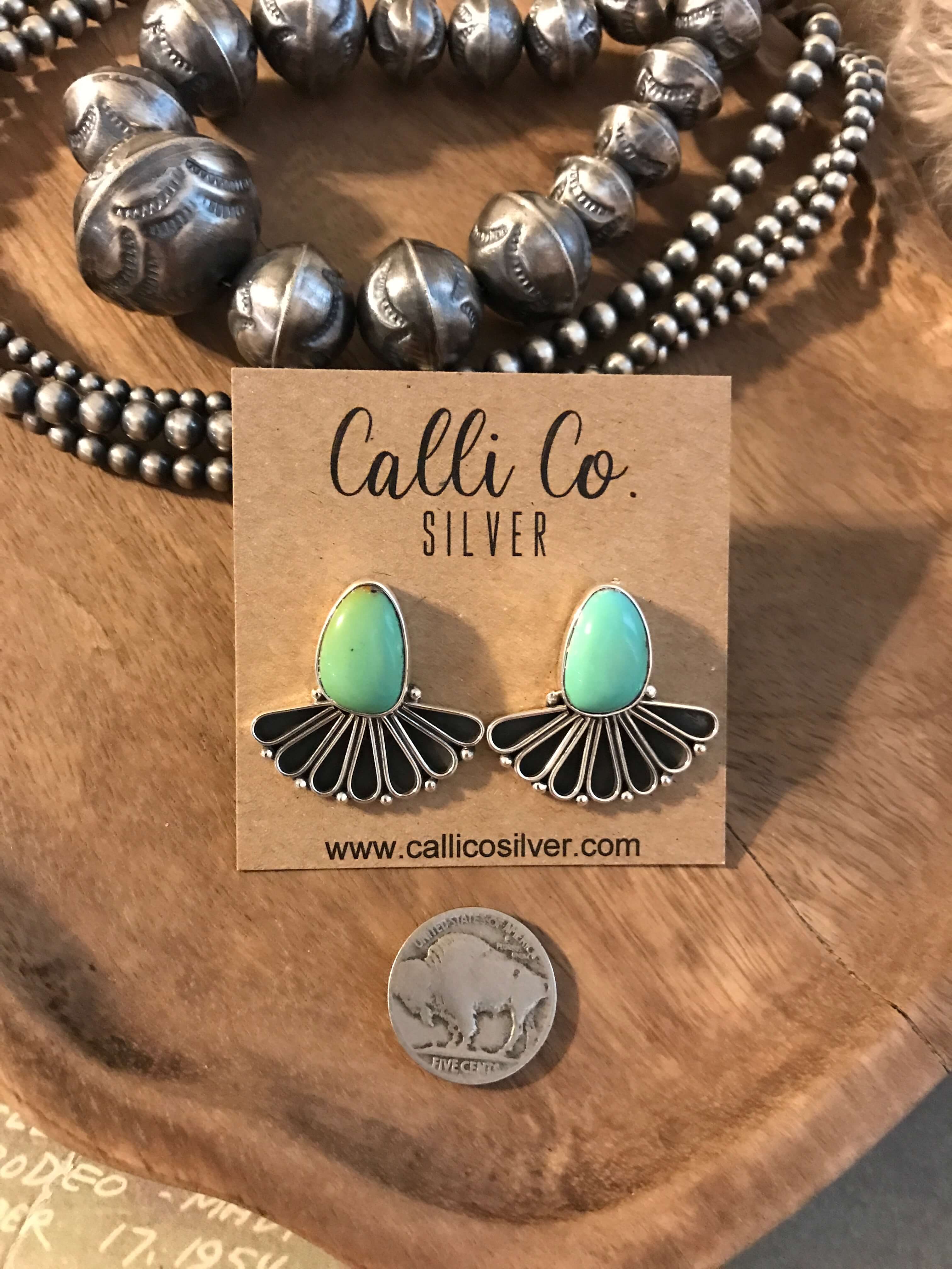 The Alaskan Turquoise Earrings, 6-Earrings-Calli Co., Turquoise and Silver Jewelry, Native American Handmade, Zuni Tribe, Navajo Tribe, Brock Texas