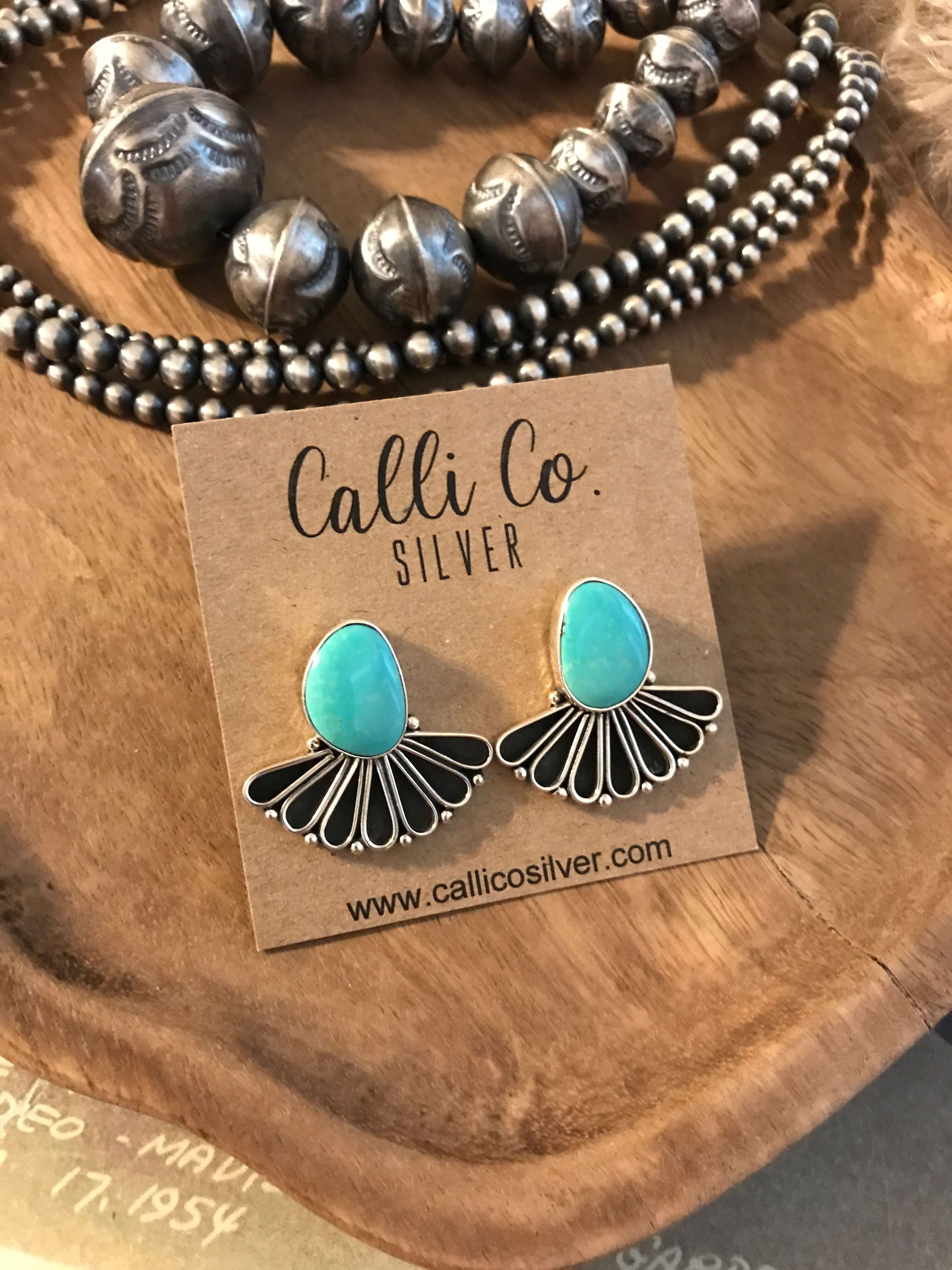 The Alaskan Turquoise Earrings, 9-Earrings-Calli Co., Turquoise and Silver Jewelry, Native American Handmade, Zuni Tribe, Navajo Tribe, Brock Texas