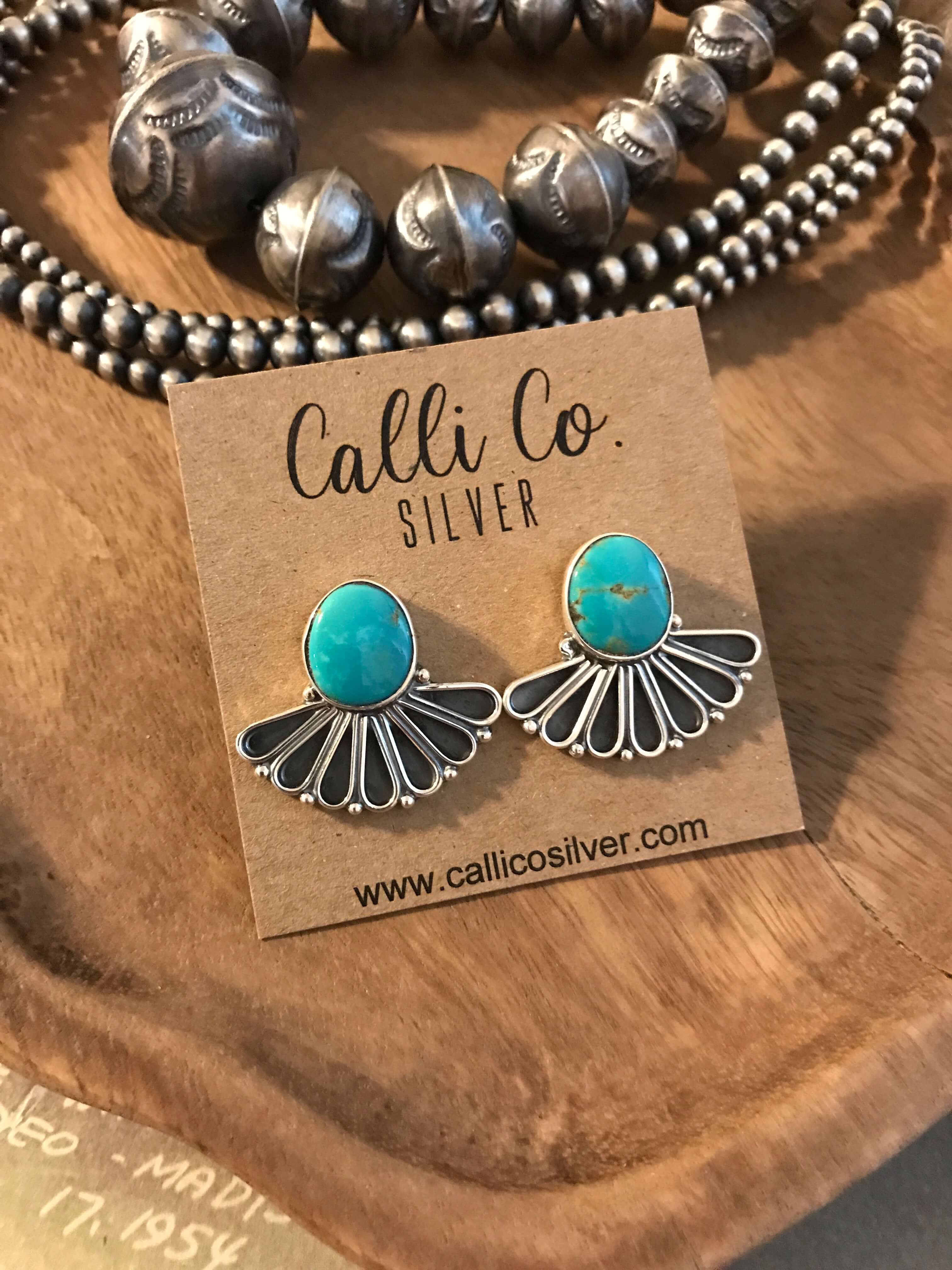 The Alaskan Turquoise Earrings, 10-Earrings-Calli Co., Turquoise and Silver Jewelry, Native American Handmade, Zuni Tribe, Navajo Tribe, Brock Texas