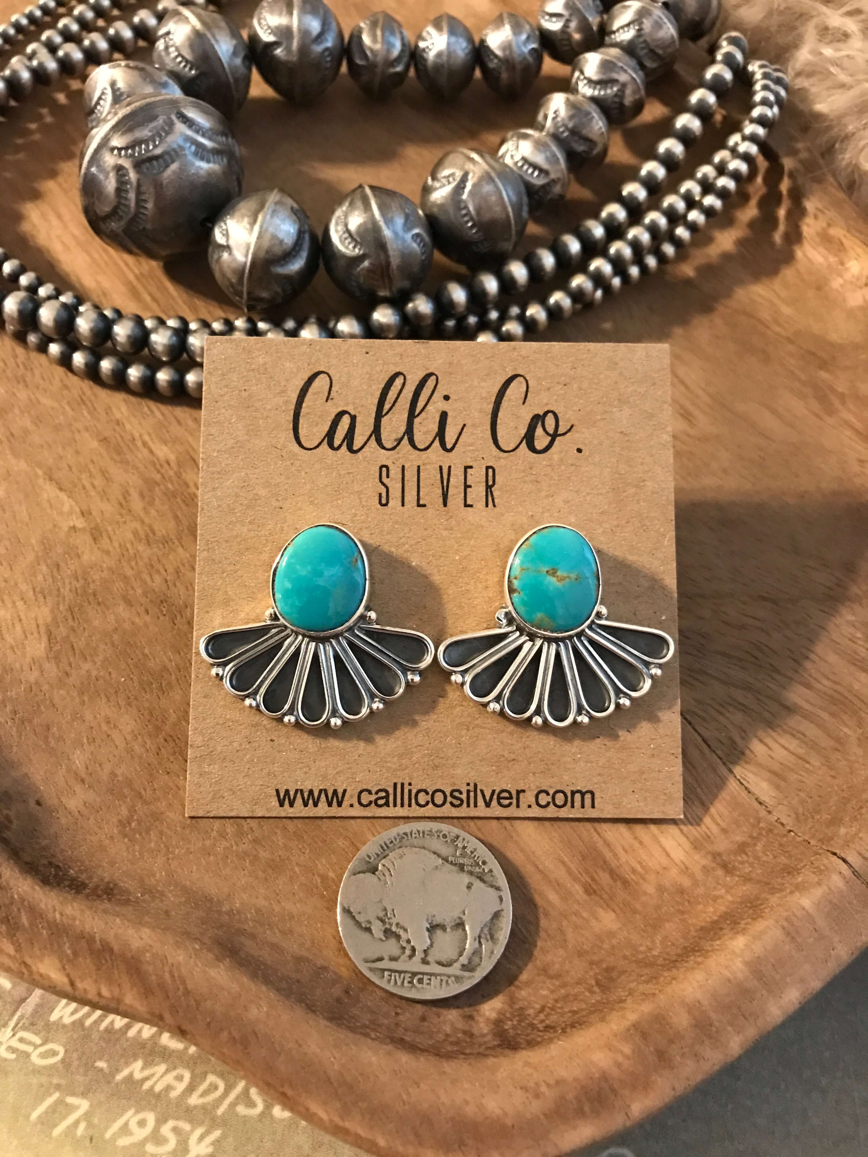 The Alaskan Turquoise Earrings, 10-Earrings-Calli Co., Turquoise and Silver Jewelry, Native American Handmade, Zuni Tribe, Navajo Tribe, Brock Texas