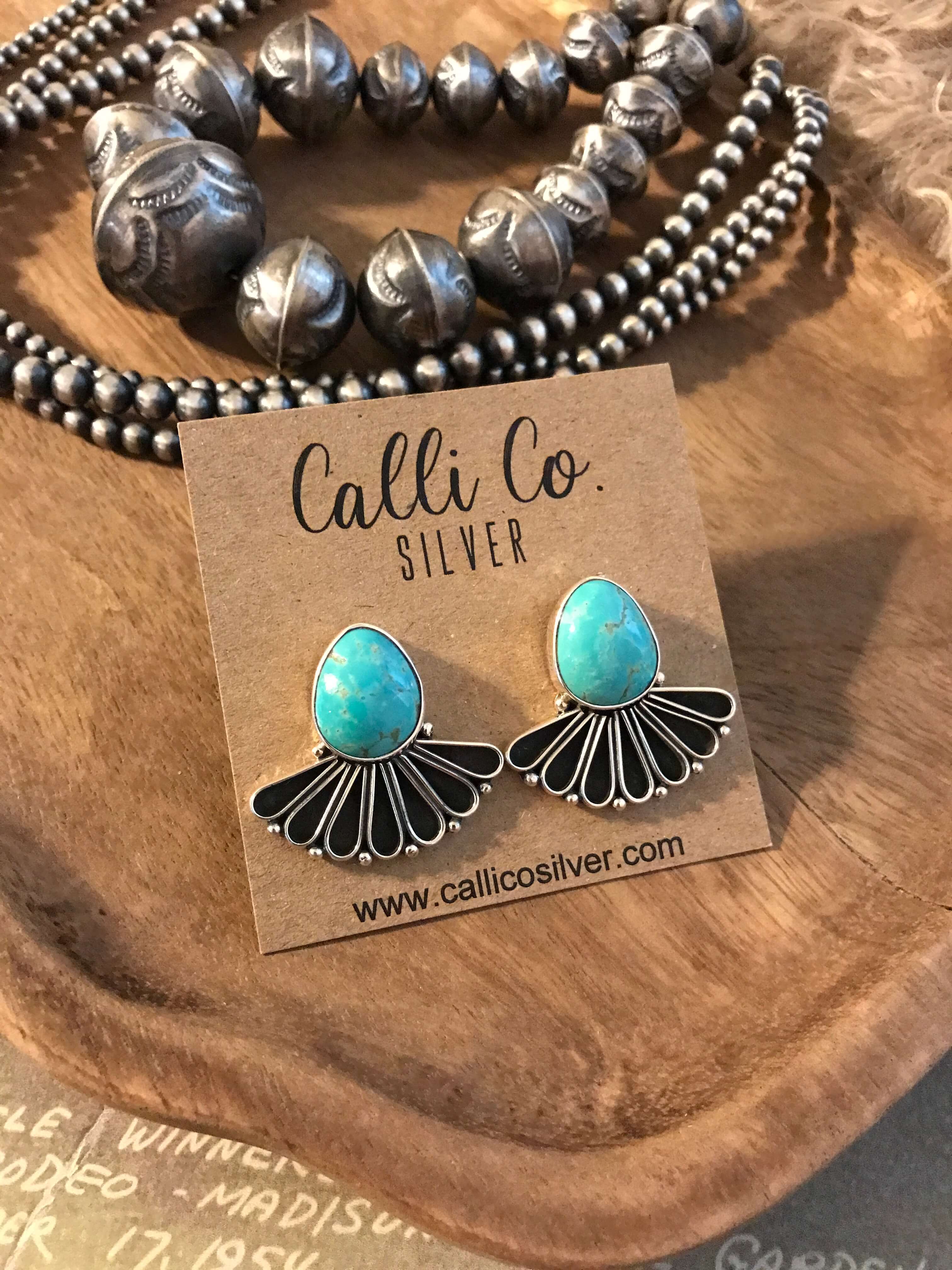 The Alaskan Turquoise Earrings, 11-Earrings-Calli Co., Turquoise and Silver Jewelry, Native American Handmade, Zuni Tribe, Navajo Tribe, Brock Texas