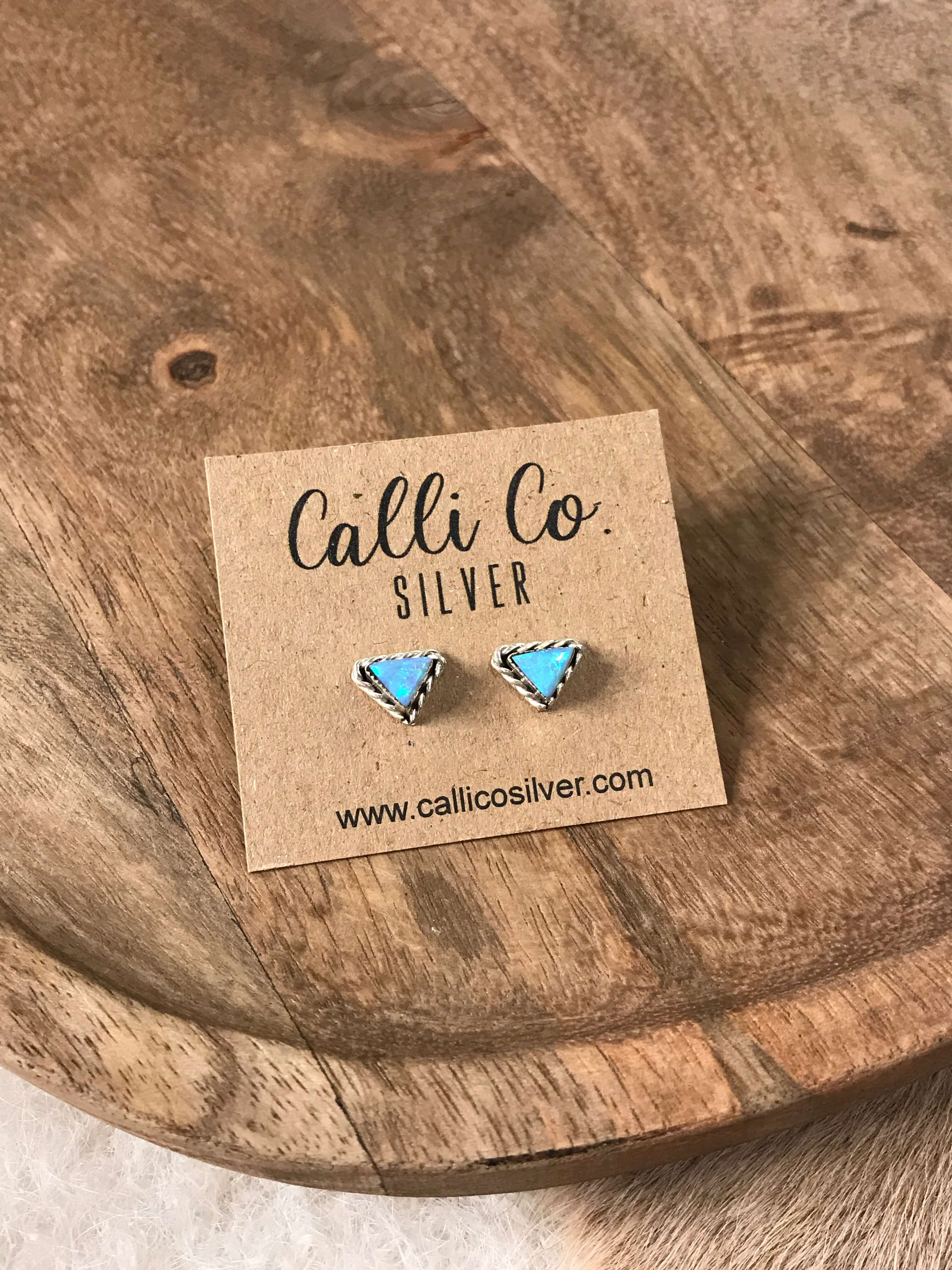 The Verity Opal Studs in Blue-Earrings-Calli Co., Turquoise and Silver Jewelry, Native American Handmade, Zuni Tribe, Navajo Tribe, Brock Texas