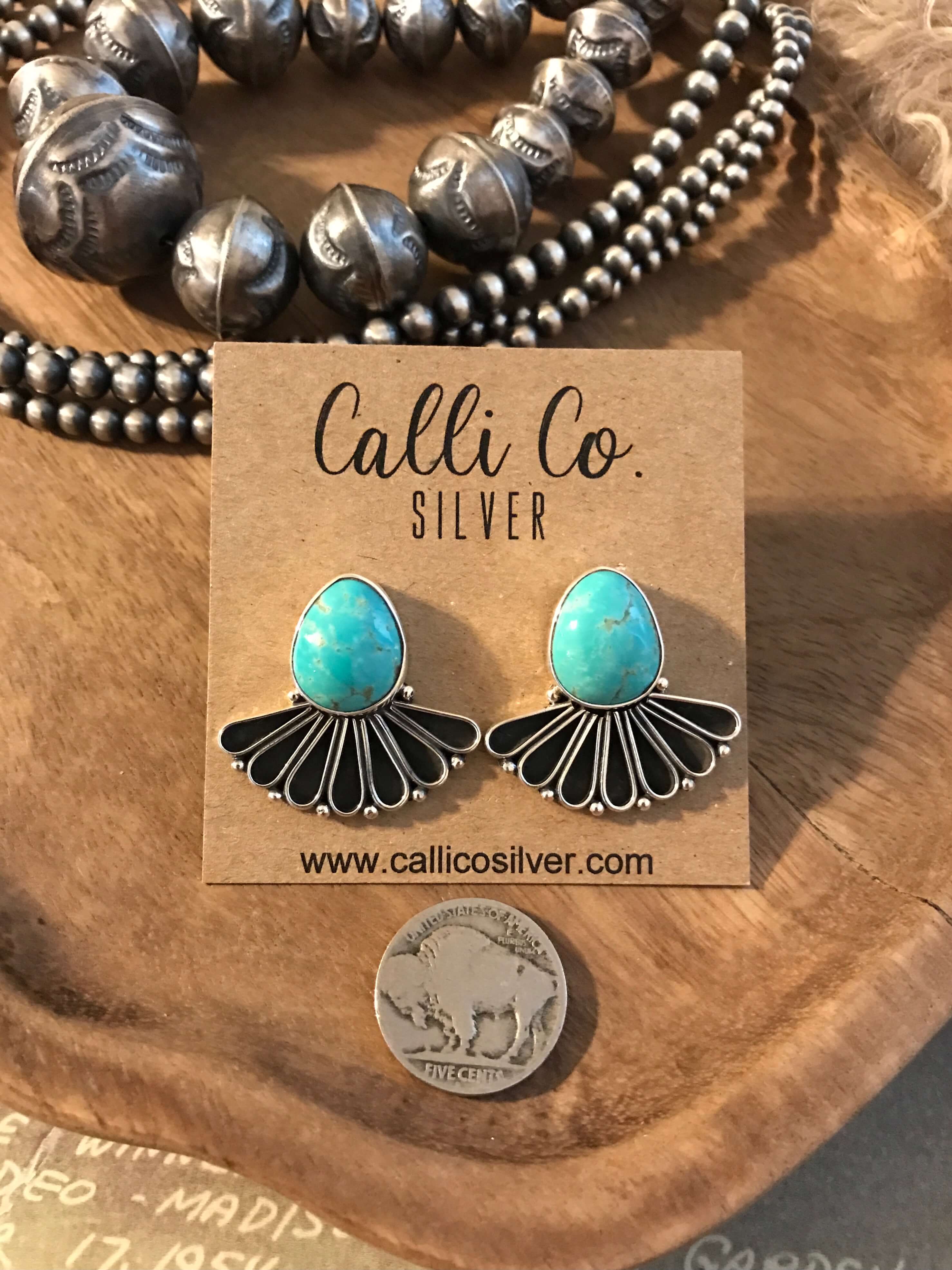 The Alaskan Turquoise Earrings, 11-Earrings-Calli Co., Turquoise and Silver Jewelry, Native American Handmade, Zuni Tribe, Navajo Tribe, Brock Texas