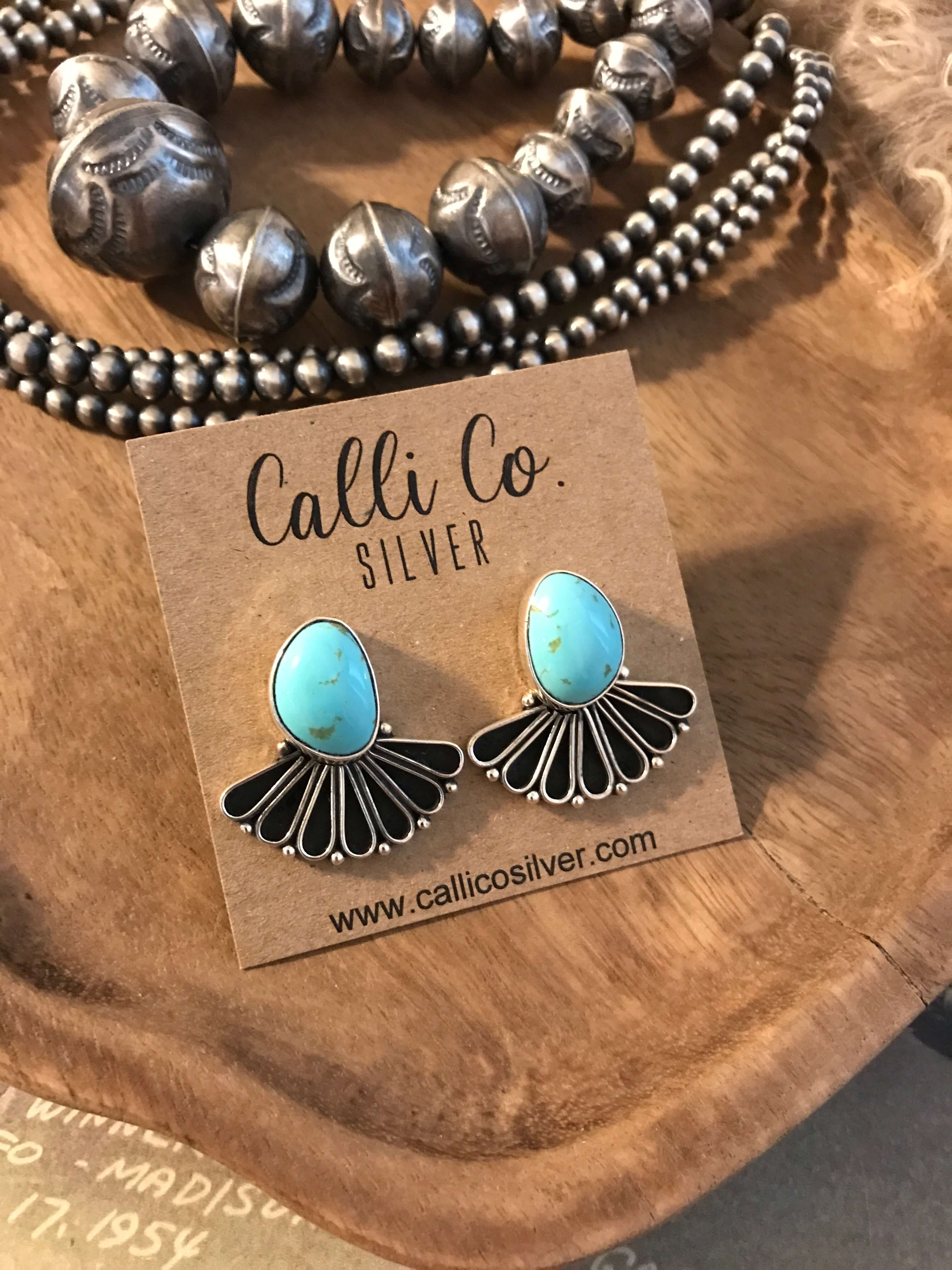 The Alaskan Turquoise Earrings, 12-Earrings-Calli Co., Turquoise and Silver Jewelry, Native American Handmade, Zuni Tribe, Navajo Tribe, Brock Texas