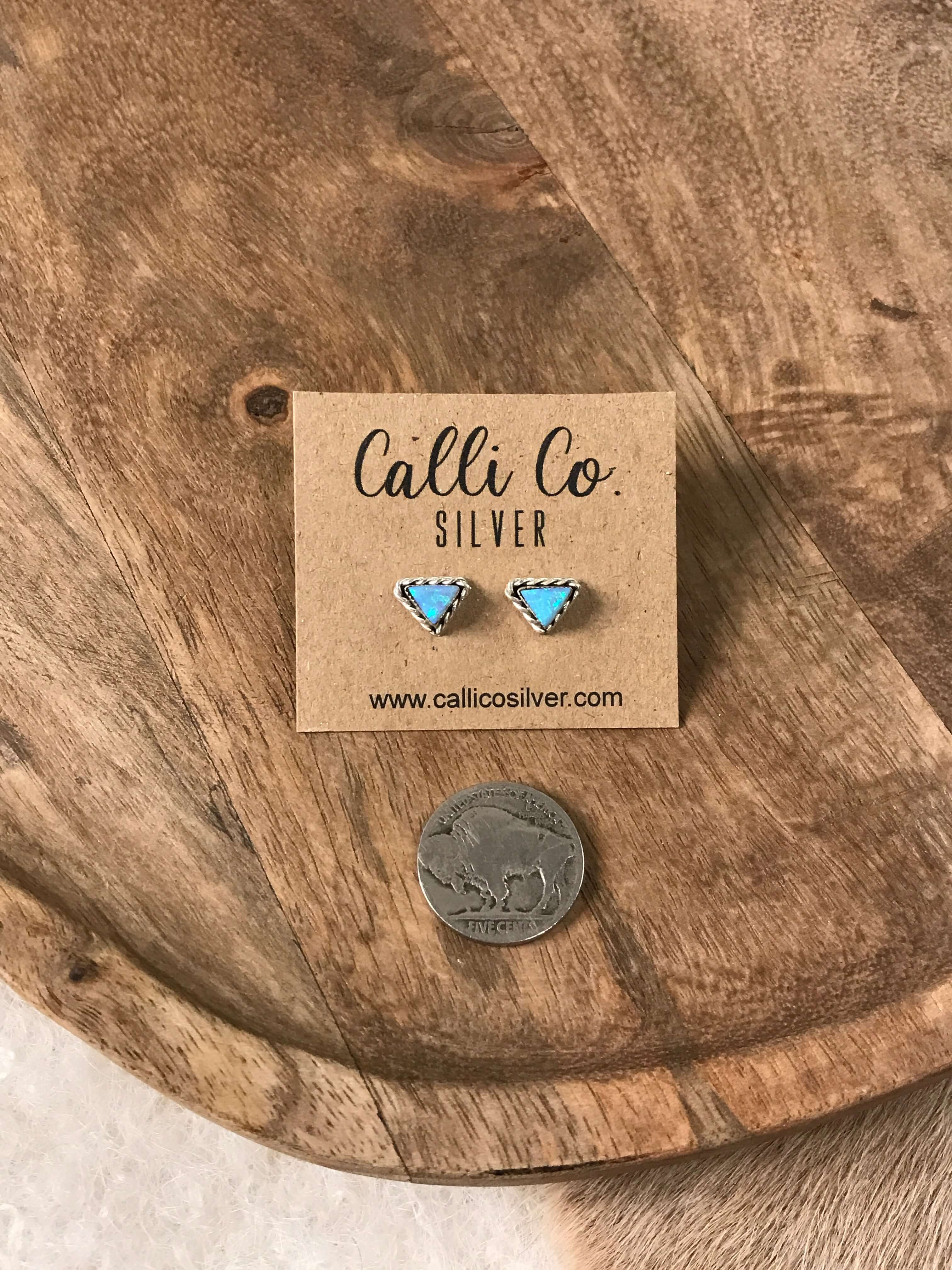 The Verity Opal Studs in Blue-Earrings-Calli Co., Turquoise and Silver Jewelry, Native American Handmade, Zuni Tribe, Navajo Tribe, Brock Texas