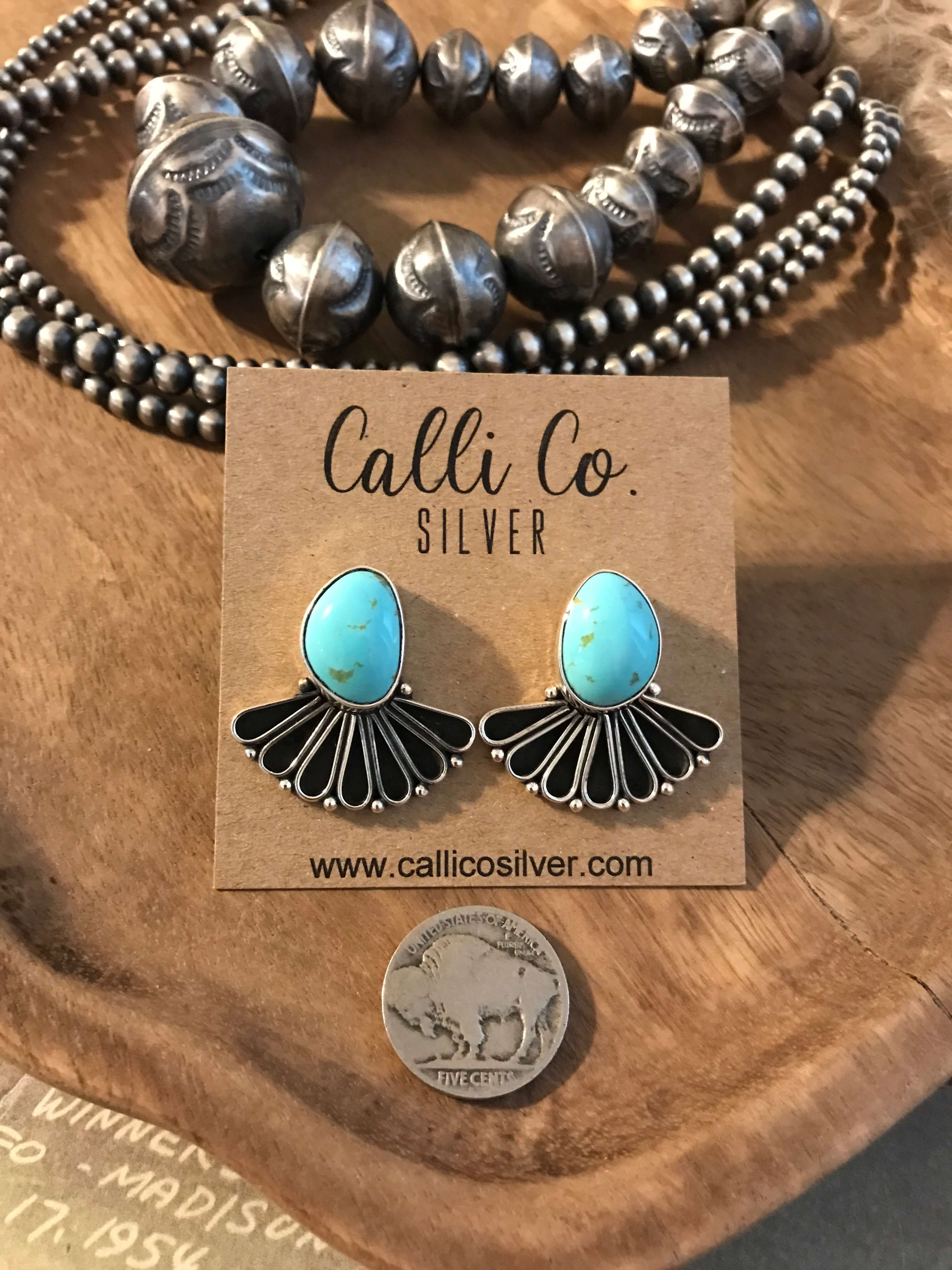 The Alaskan Turquoise Earrings, 12-Earrings-Calli Co., Turquoise and Silver Jewelry, Native American Handmade, Zuni Tribe, Navajo Tribe, Brock Texas