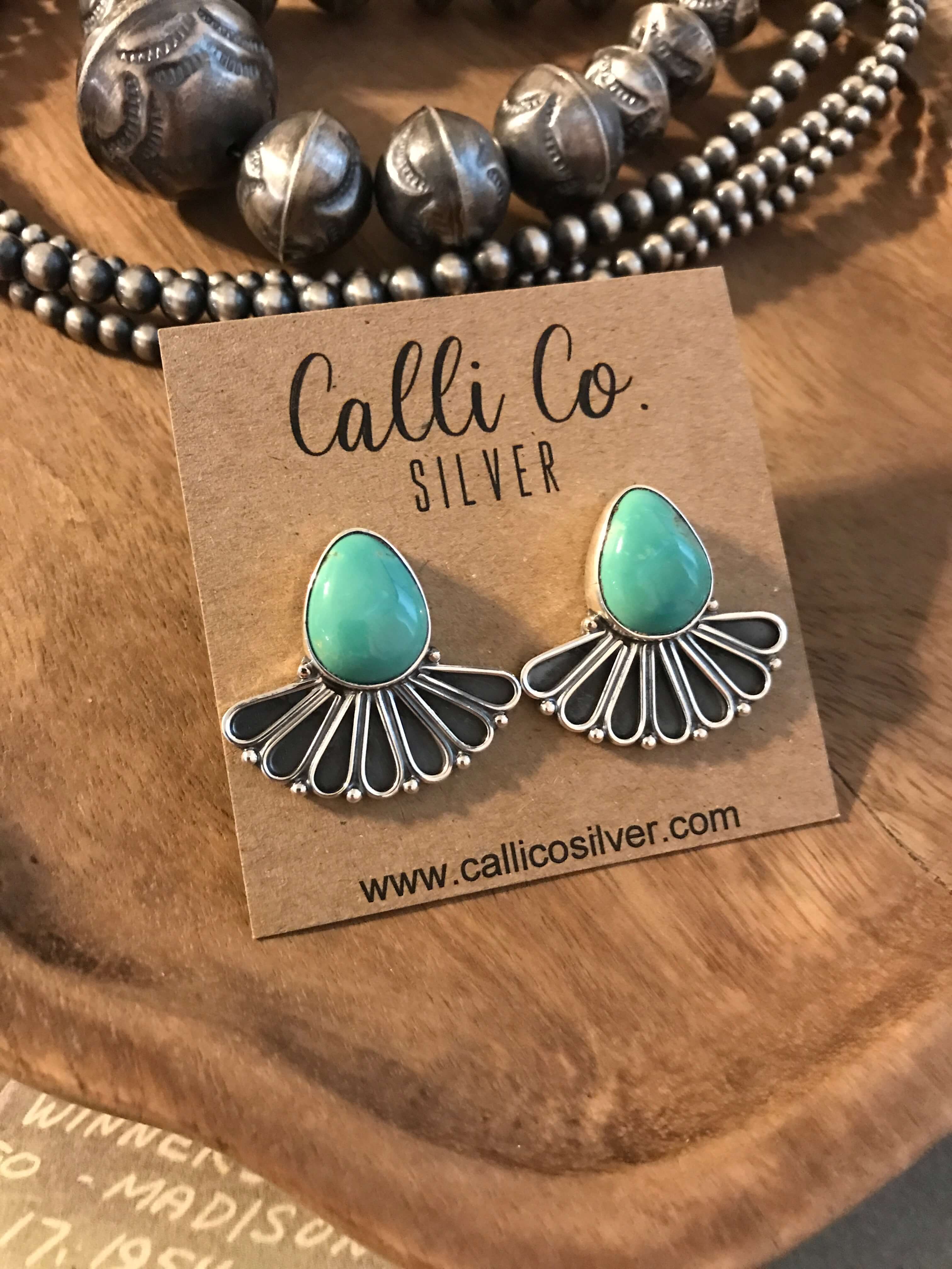 The Alaskan Turquoise Earrings, 13-Earrings-Calli Co., Turquoise and Silver Jewelry, Native American Handmade, Zuni Tribe, Navajo Tribe, Brock Texas