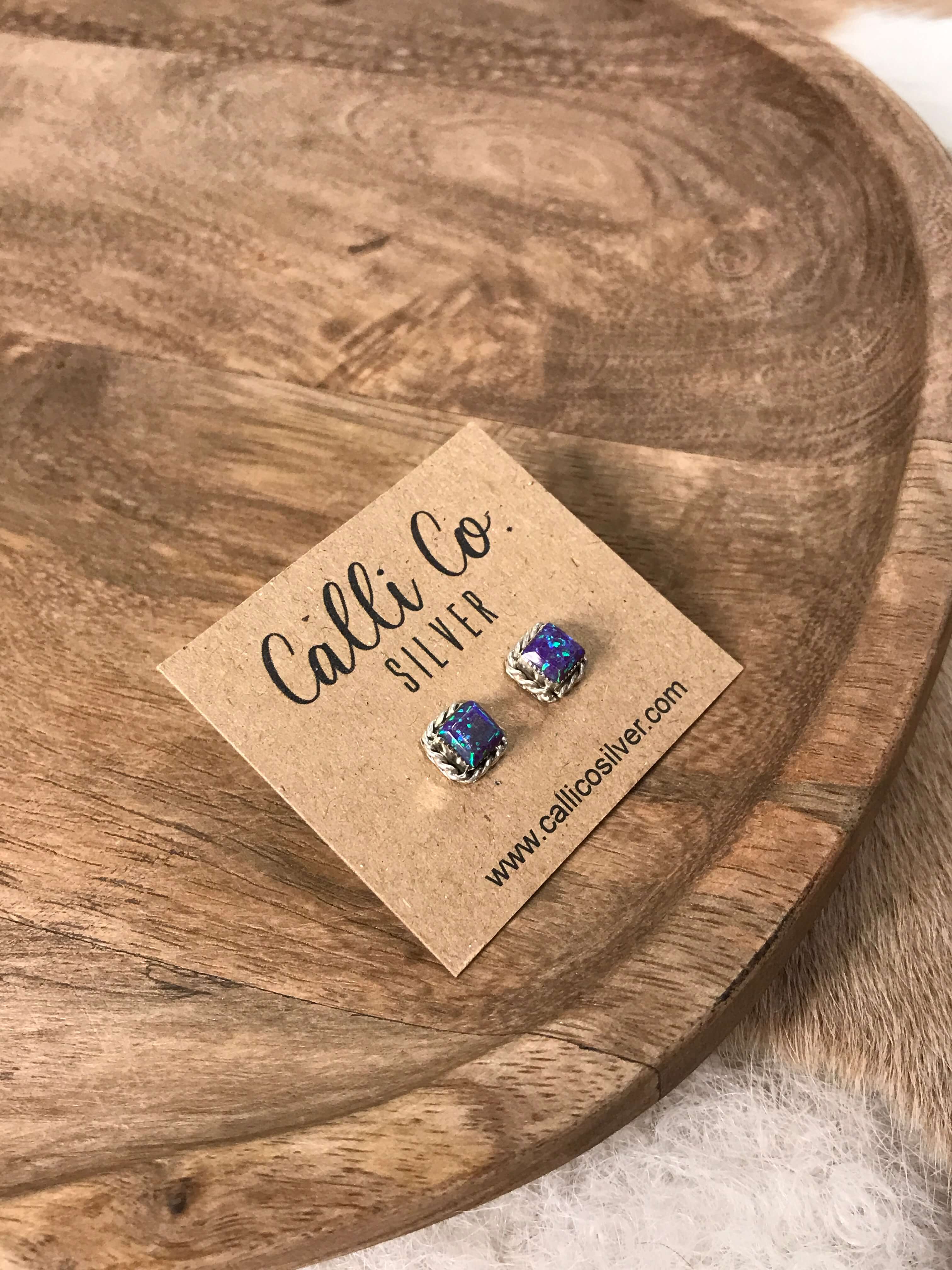 The Verity Opal Studs in Purple-Earrings-Calli Co., Turquoise and Silver Jewelry, Native American Handmade, Zuni Tribe, Navajo Tribe, Brock Texas