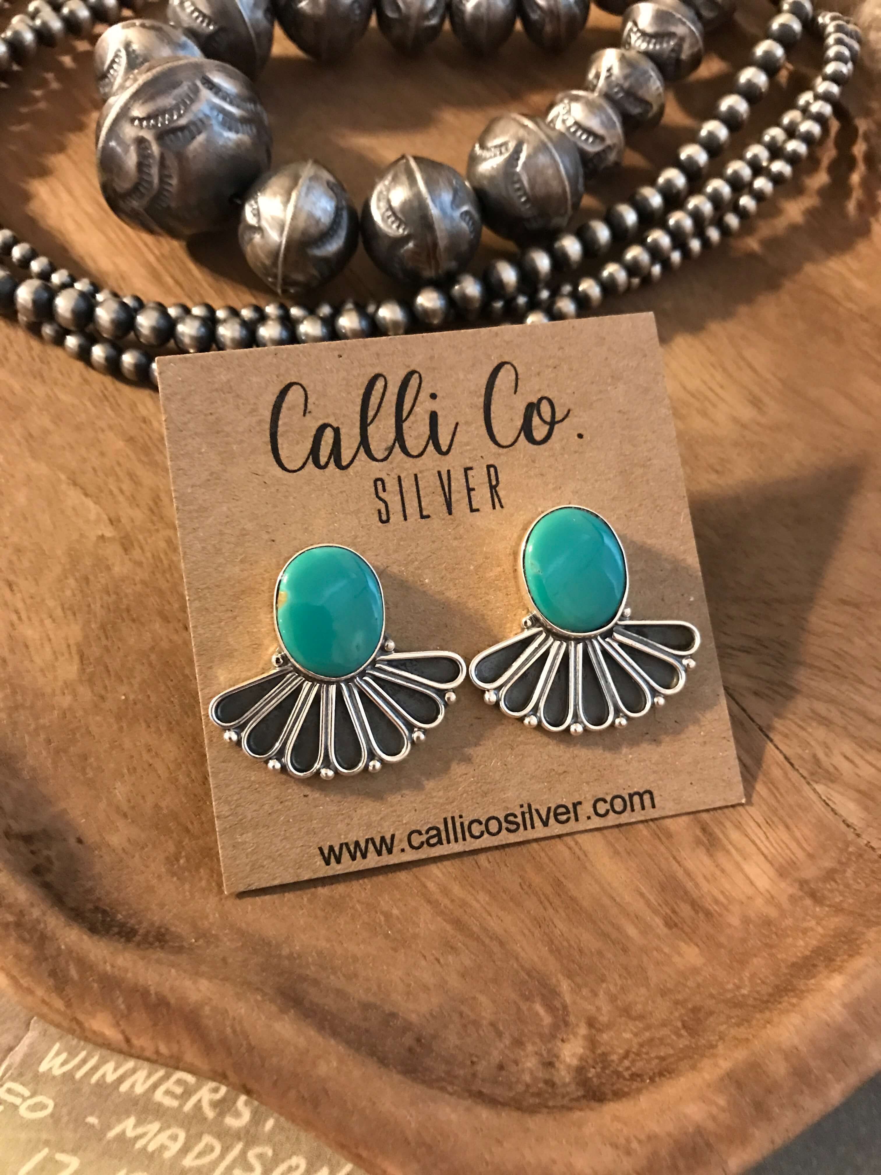 The Alaskan Turquoise Earrings, 15-Earrings-Calli Co., Turquoise and Silver Jewelry, Native American Handmade, Zuni Tribe, Navajo Tribe, Brock Texas