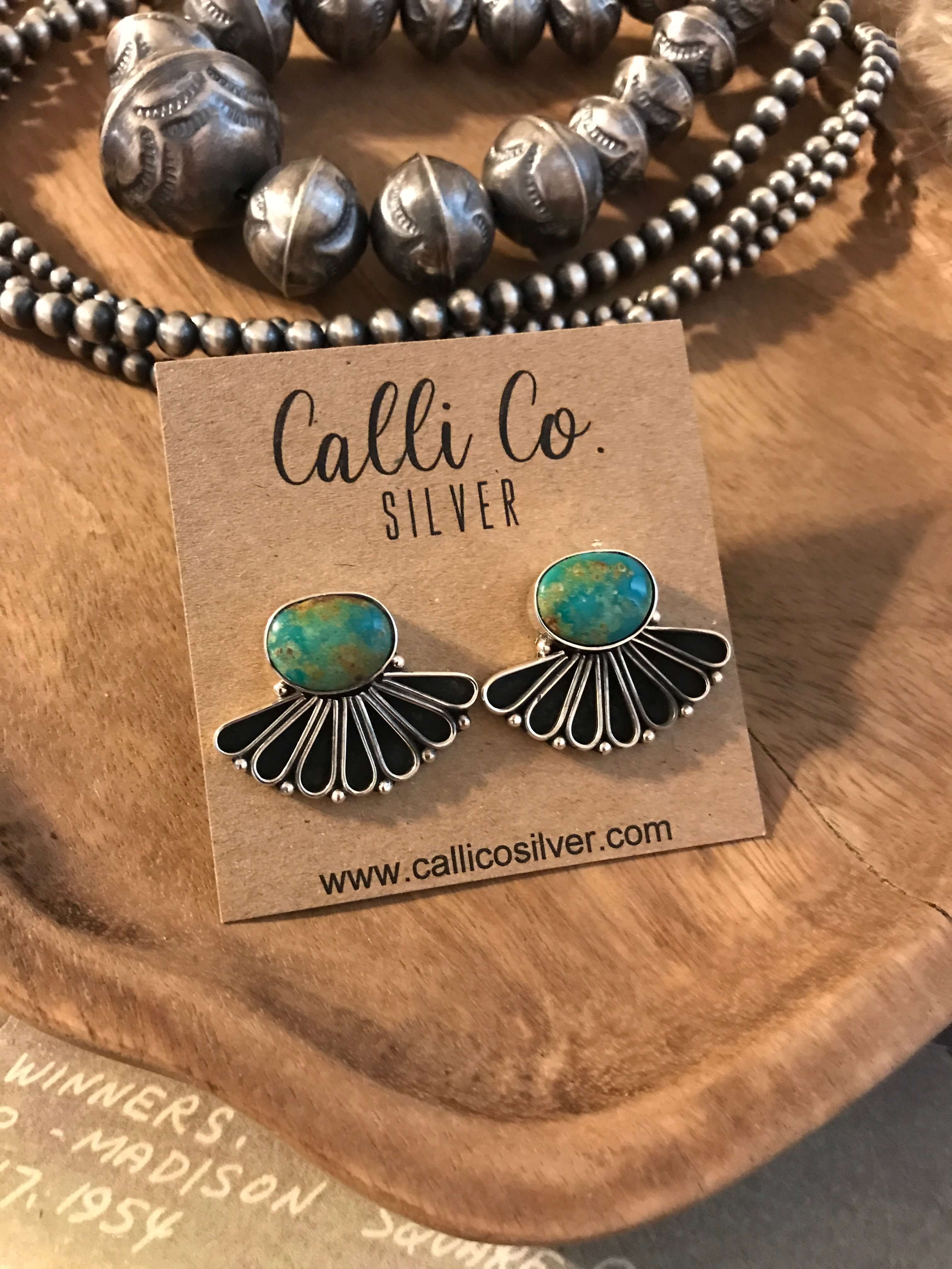 The Alaskan Turquoise Earrings, 16-Earrings-Calli Co., Turquoise and Silver Jewelry, Native American Handmade, Zuni Tribe, Navajo Tribe, Brock Texas