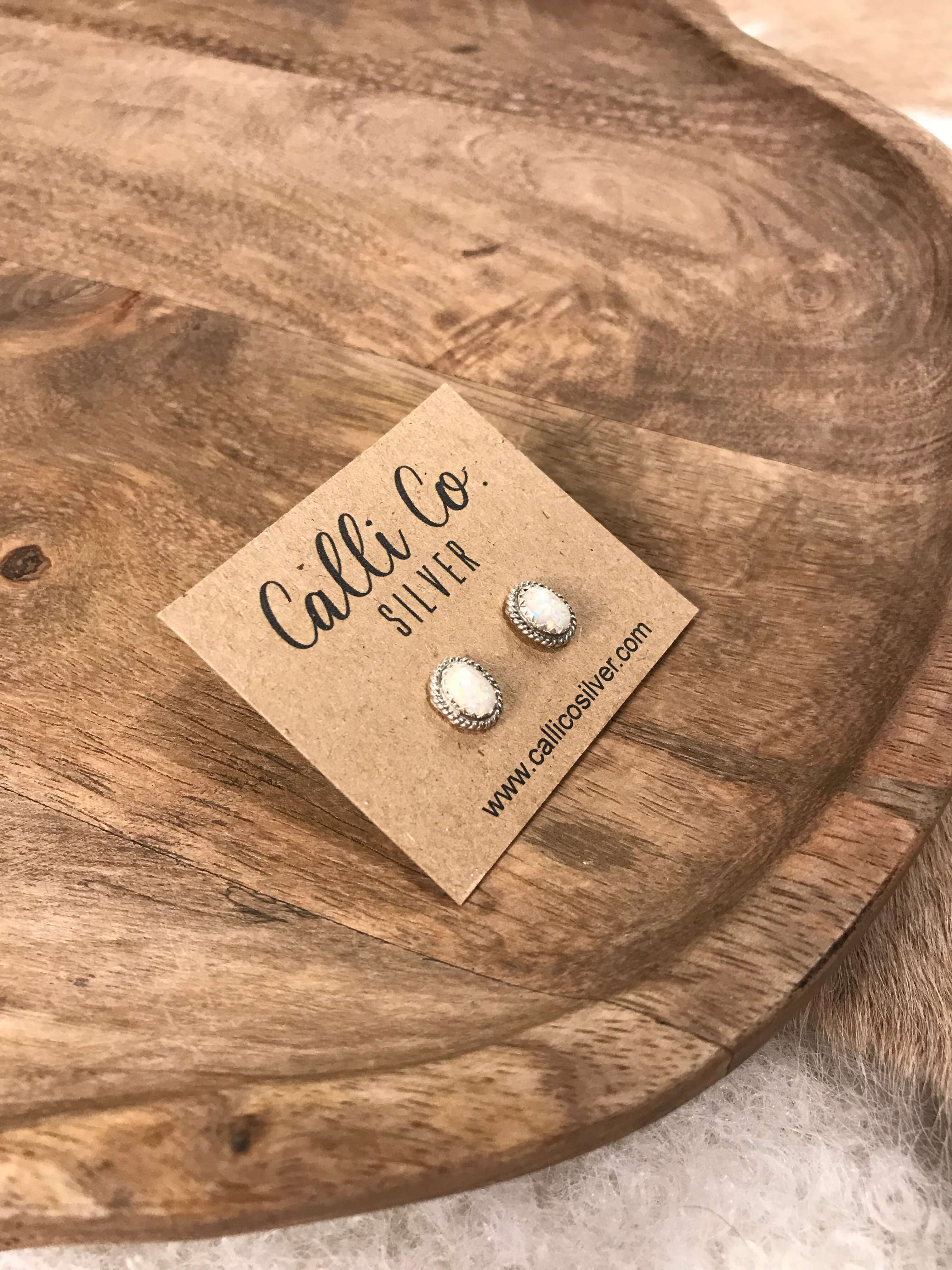 The Verity Opal Studs in White-Earrings-Calli Co., Turquoise and Silver Jewelry, Native American Handmade, Zuni Tribe, Navajo Tribe, Brock Texas