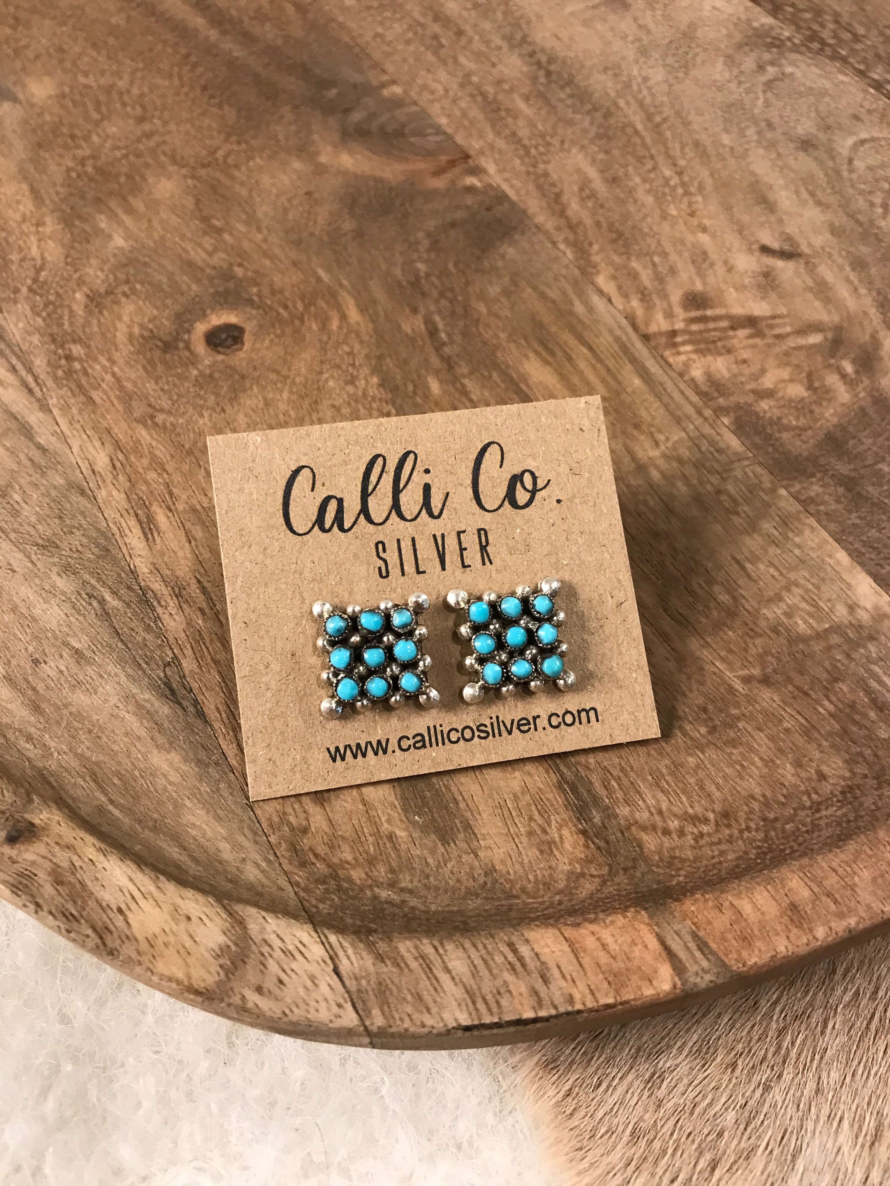 The Heritage Cluster Earrings-Earrings-Calli Co., Turquoise and Silver Jewelry, Native American Handmade, Zuni Tribe, Navajo Tribe, Brock Texas