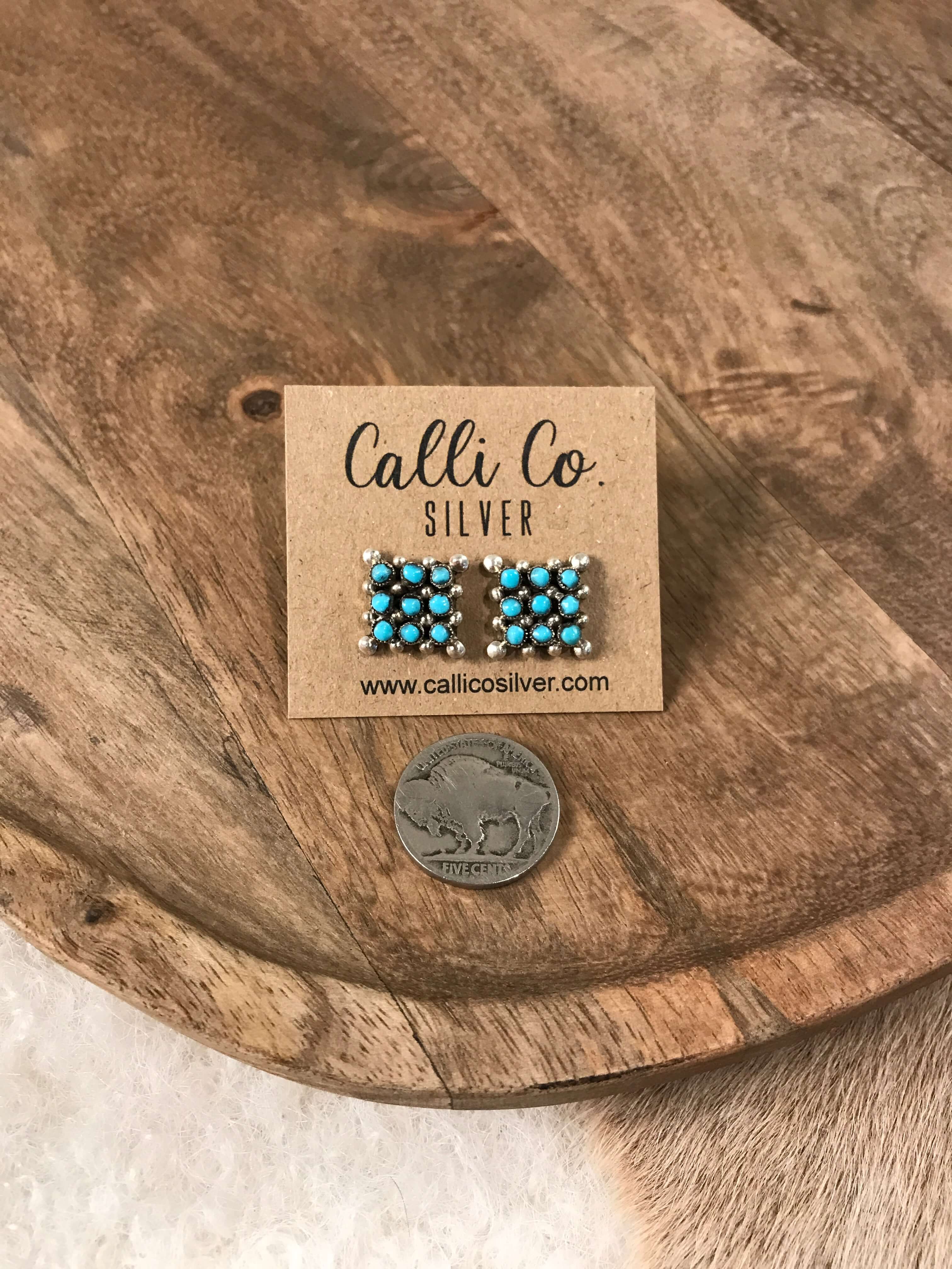 The Heritage Cluster Earrings-Earrings-Calli Co., Turquoise and Silver Jewelry, Native American Handmade, Zuni Tribe, Navajo Tribe, Brock Texas