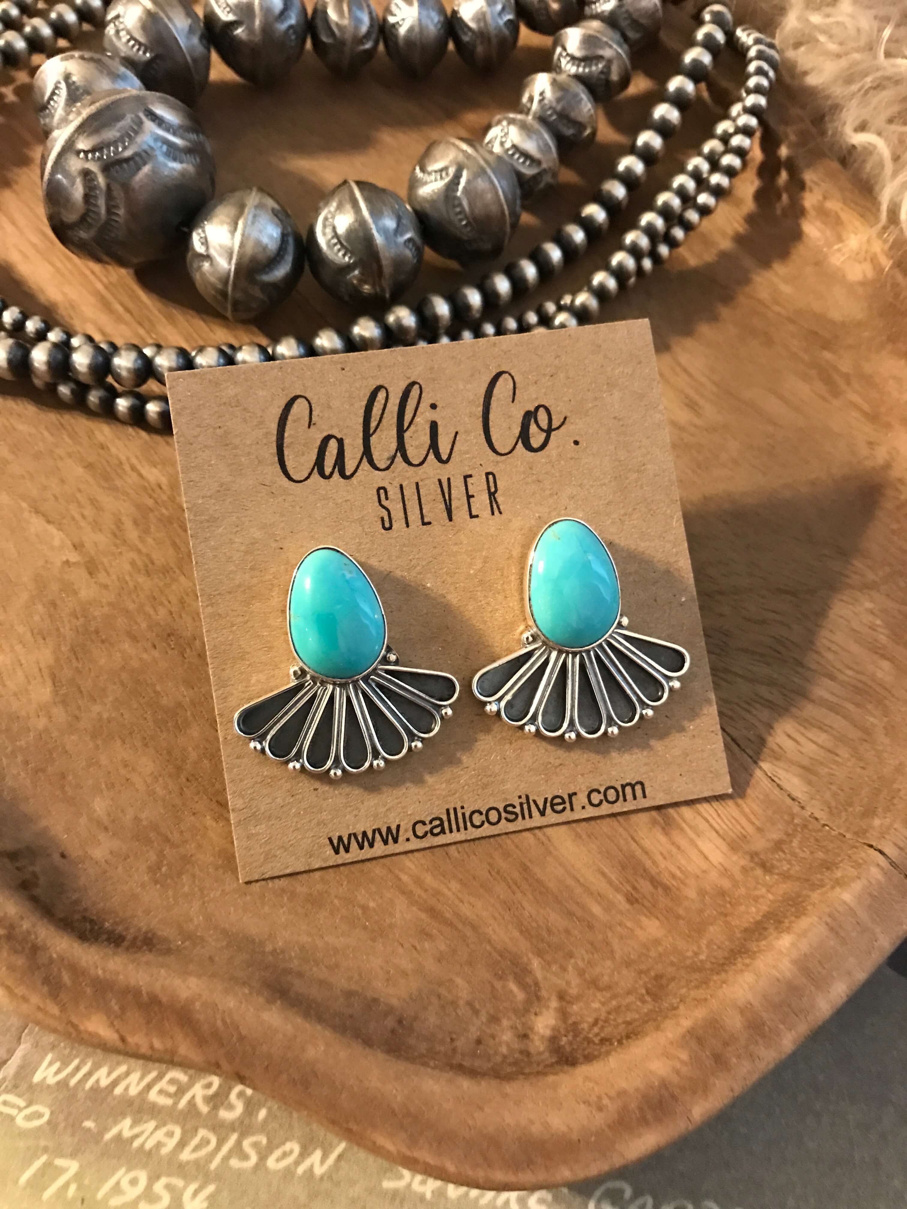 The Alaskan Turquoise Earrings, 17-Earrings-Calli Co., Turquoise and Silver Jewelry, Native American Handmade, Zuni Tribe, Navajo Tribe, Brock Texas