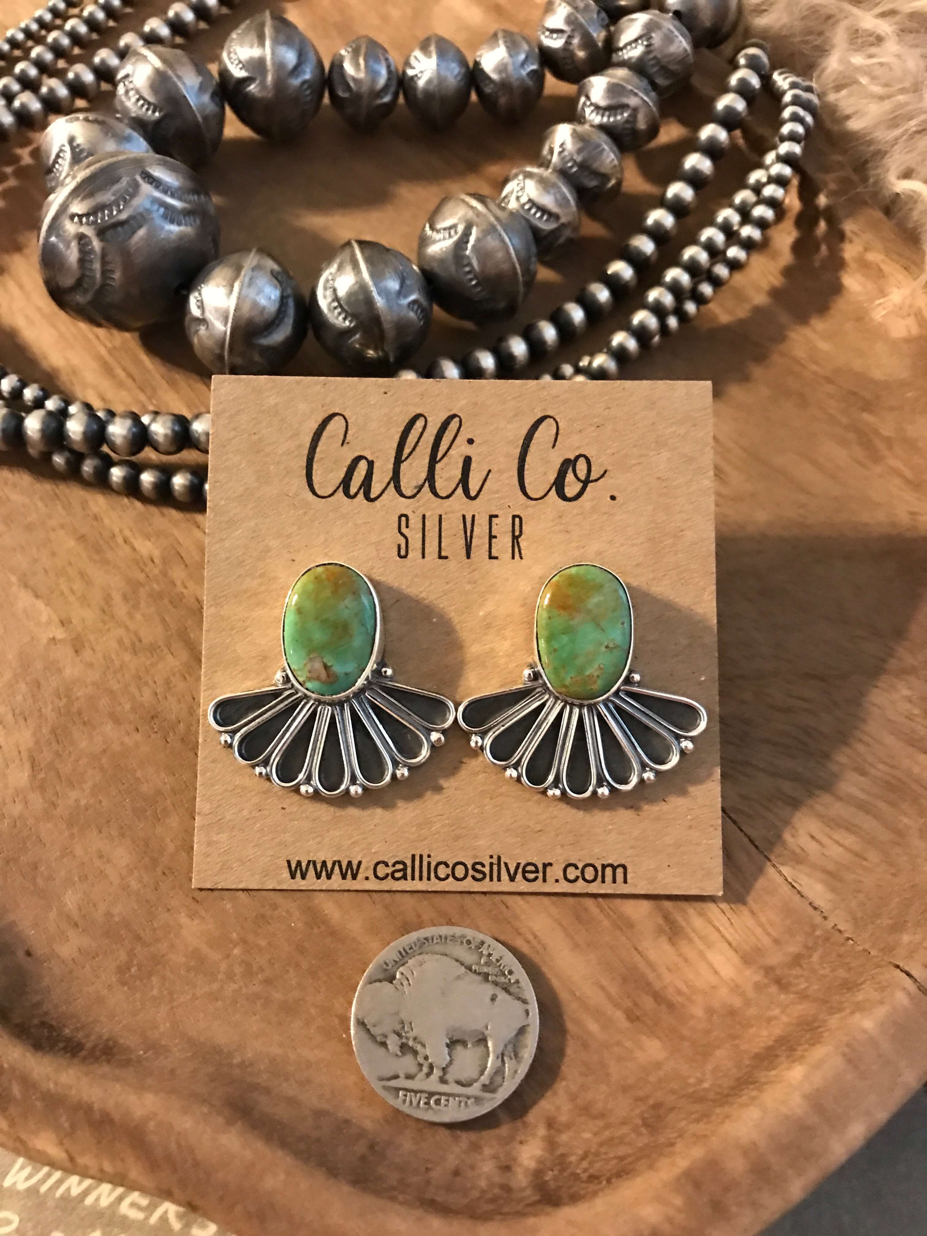 The Alaskan Turquoise Earrings, 18-Earrings-Calli Co., Turquoise and Silver Jewelry, Native American Handmade, Zuni Tribe, Navajo Tribe, Brock Texas