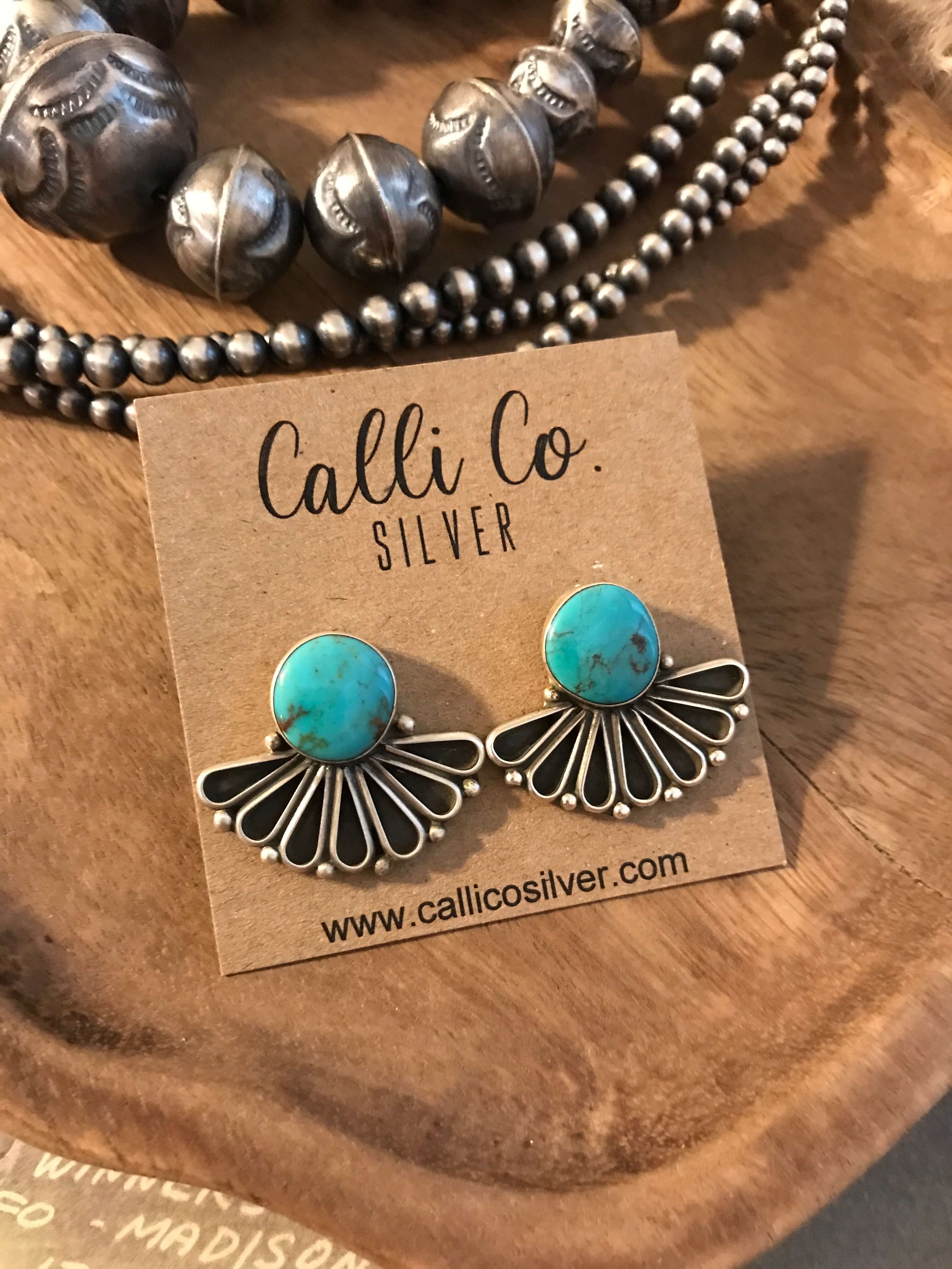 The Alaskan Turquoise Earrings, 19-Earrings-Calli Co., Turquoise and Silver Jewelry, Native American Handmade, Zuni Tribe, Navajo Tribe, Brock Texas