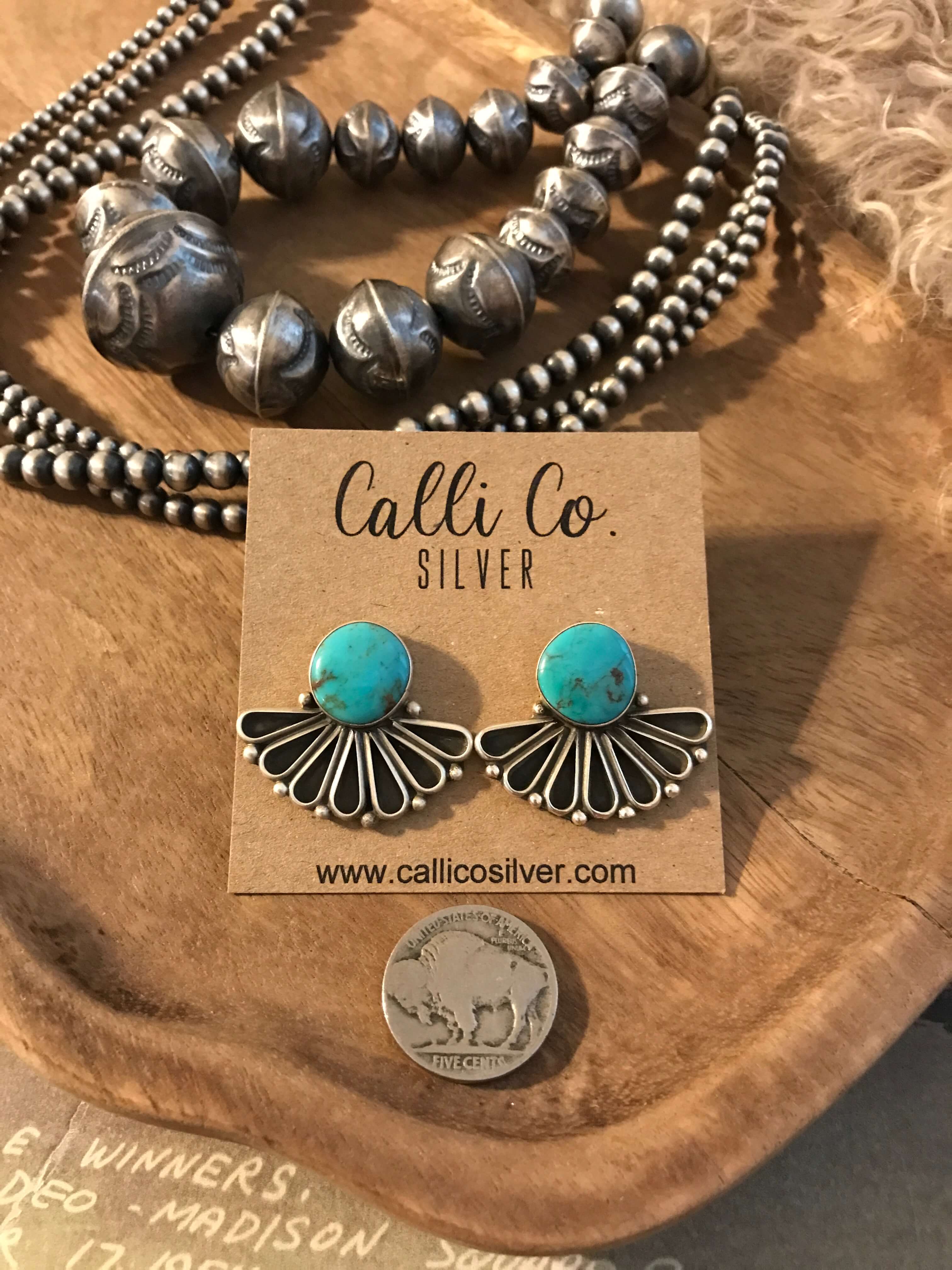 The Alaskan Turquoise Earrings, 19-Earrings-Calli Co., Turquoise and Silver Jewelry, Native American Handmade, Zuni Tribe, Navajo Tribe, Brock Texas