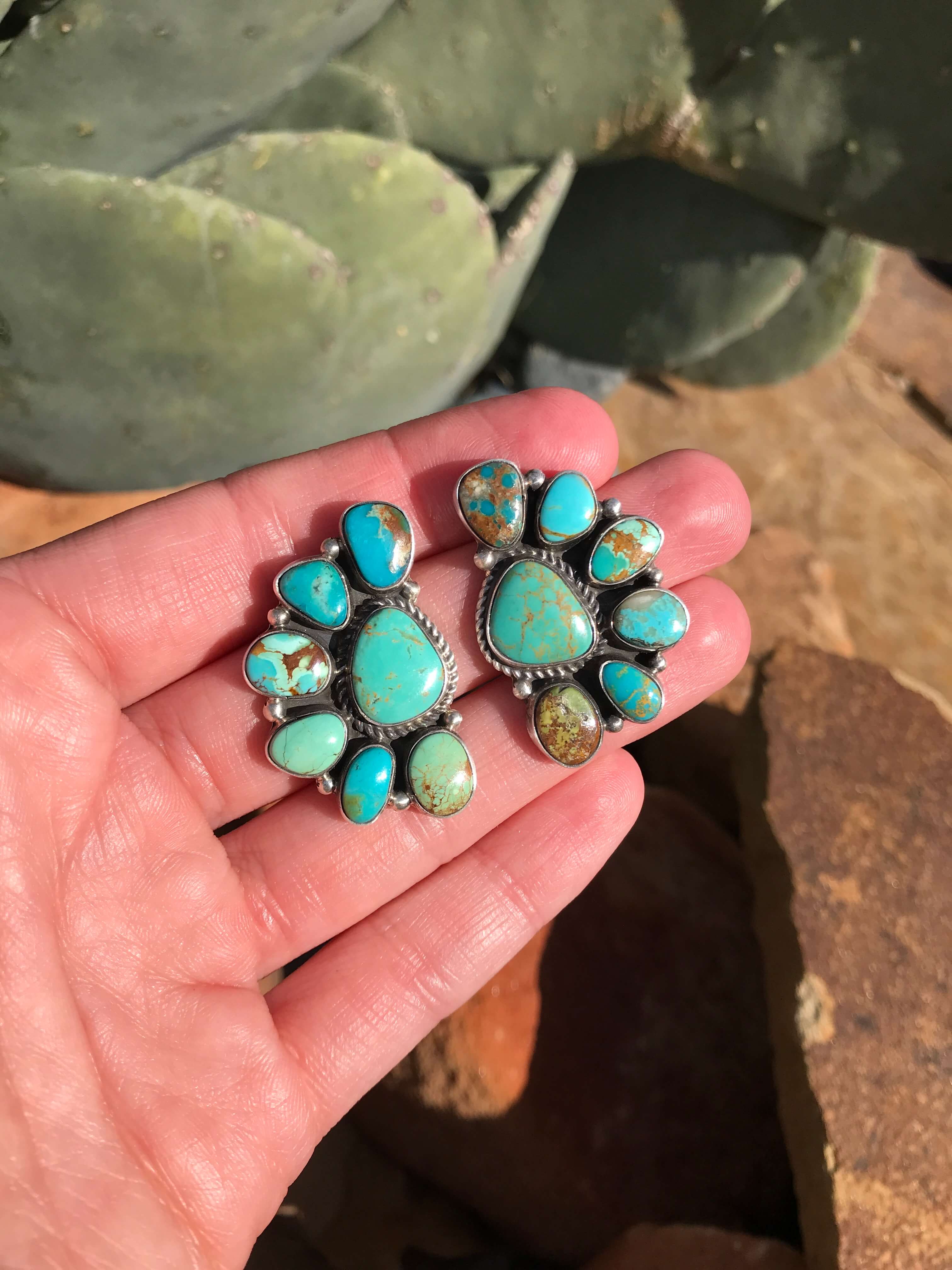 The Chevak Earrings-Earrings-Calli Co., Turquoise and Silver Jewelry, Native American Handmade, Zuni Tribe, Navajo Tribe, Brock Texas