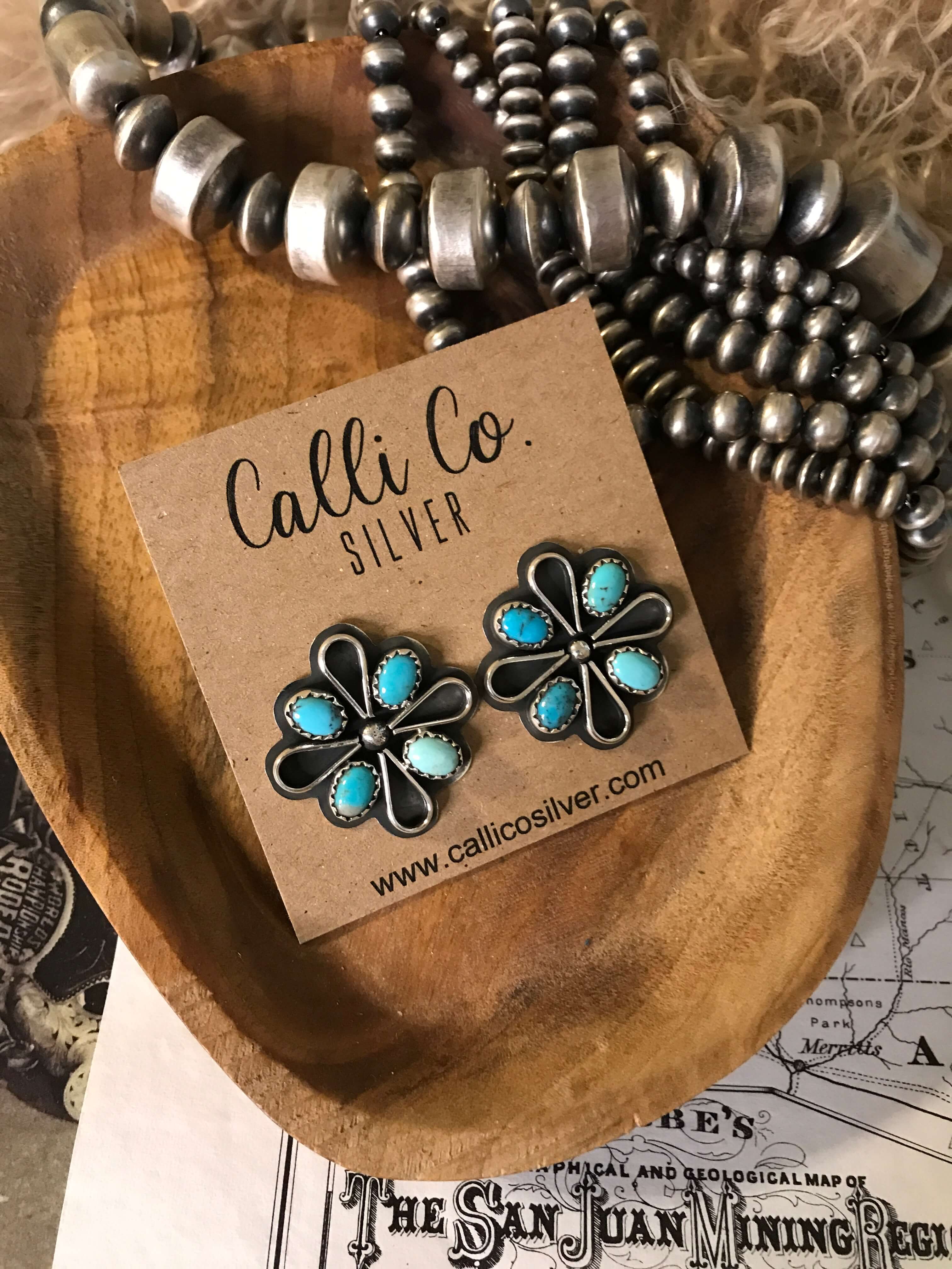 The Campo Turquoise Earrings, 5-Earrings-Calli Co., Turquoise and Silver Jewelry, Native American Handmade, Zuni Tribe, Navajo Tribe, Brock Texas