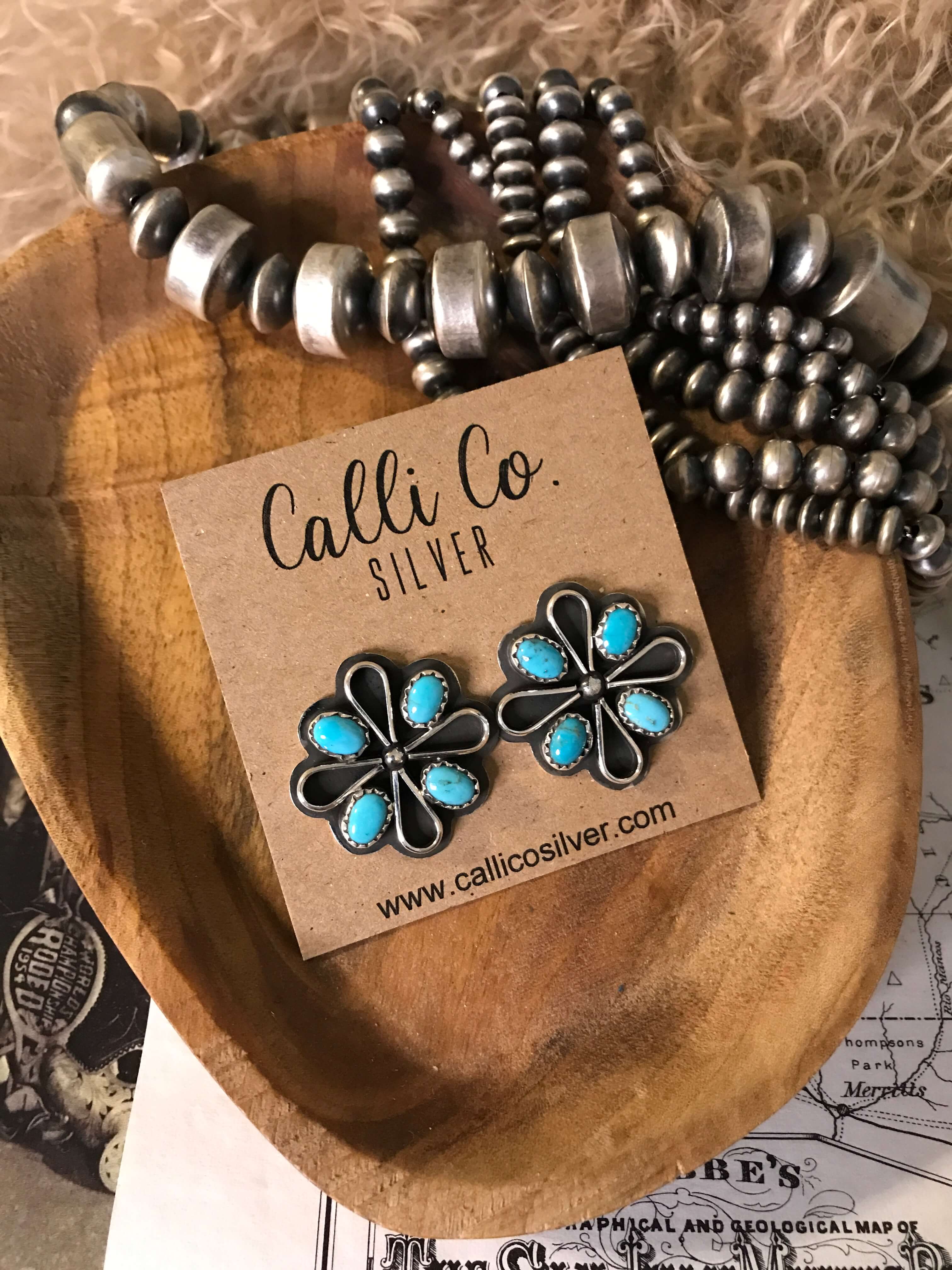 The Campo Turquoise Earrings, 6-Earrings-Calli Co., Turquoise and Silver Jewelry, Native American Handmade, Zuni Tribe, Navajo Tribe, Brock Texas