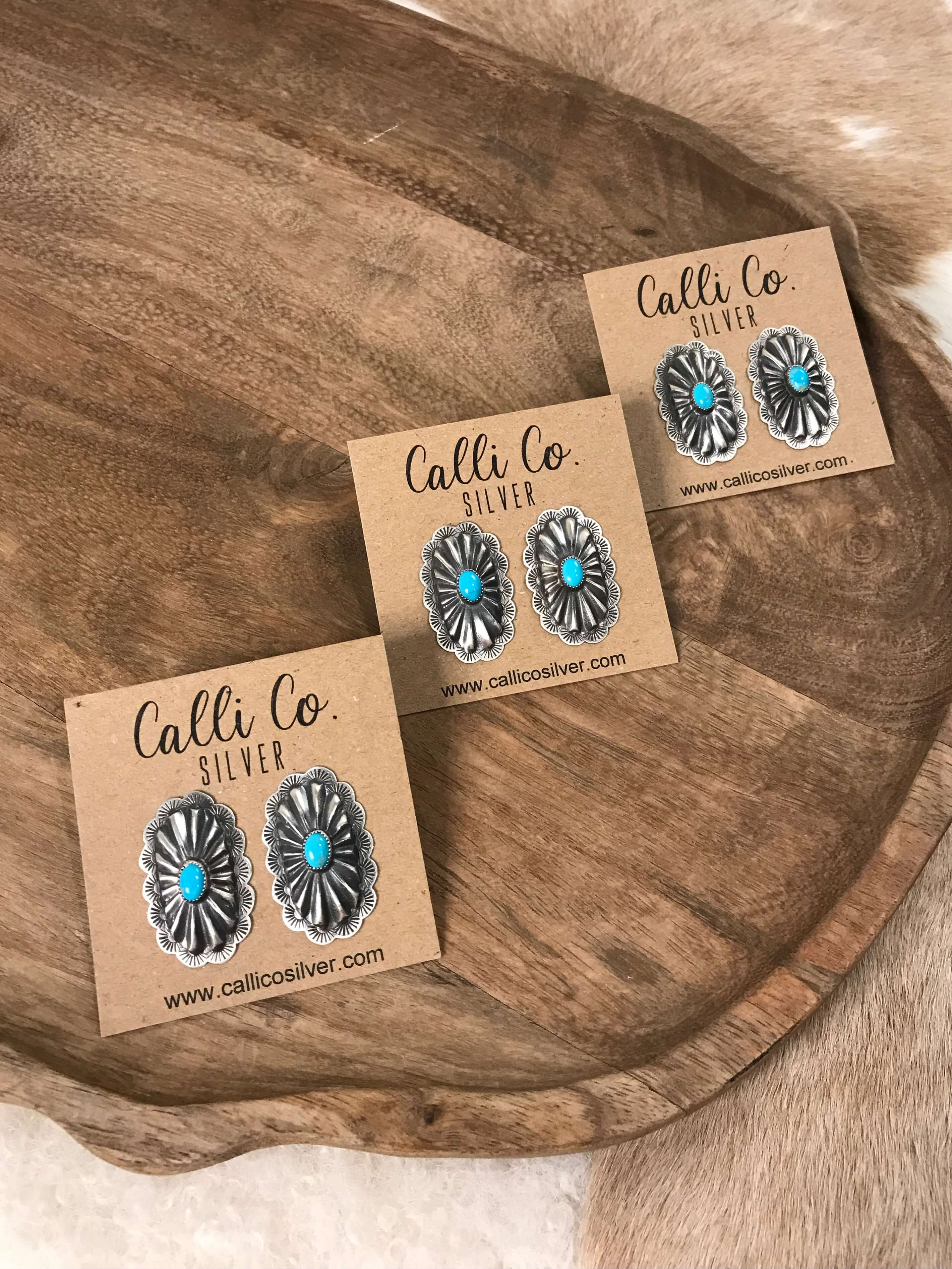 The Boca Concho Earrings-Earrings-Calli Co., Turquoise and Silver Jewelry, Native American Handmade, Zuni Tribe, Navajo Tribe, Brock Texas