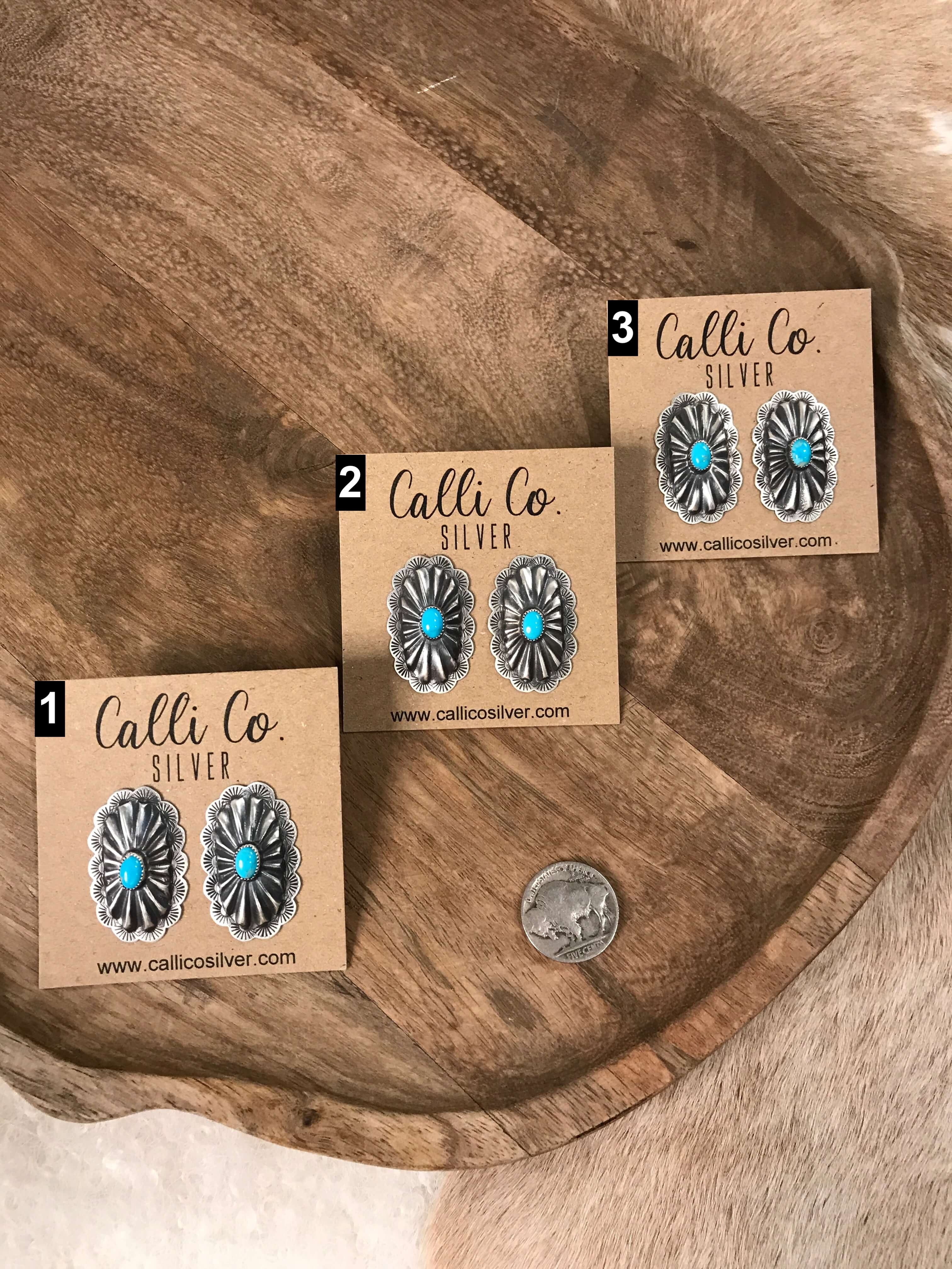 The Boca Concho Earrings-Earrings-Calli Co., Turquoise and Silver Jewelry, Native American Handmade, Zuni Tribe, Navajo Tribe, Brock Texas