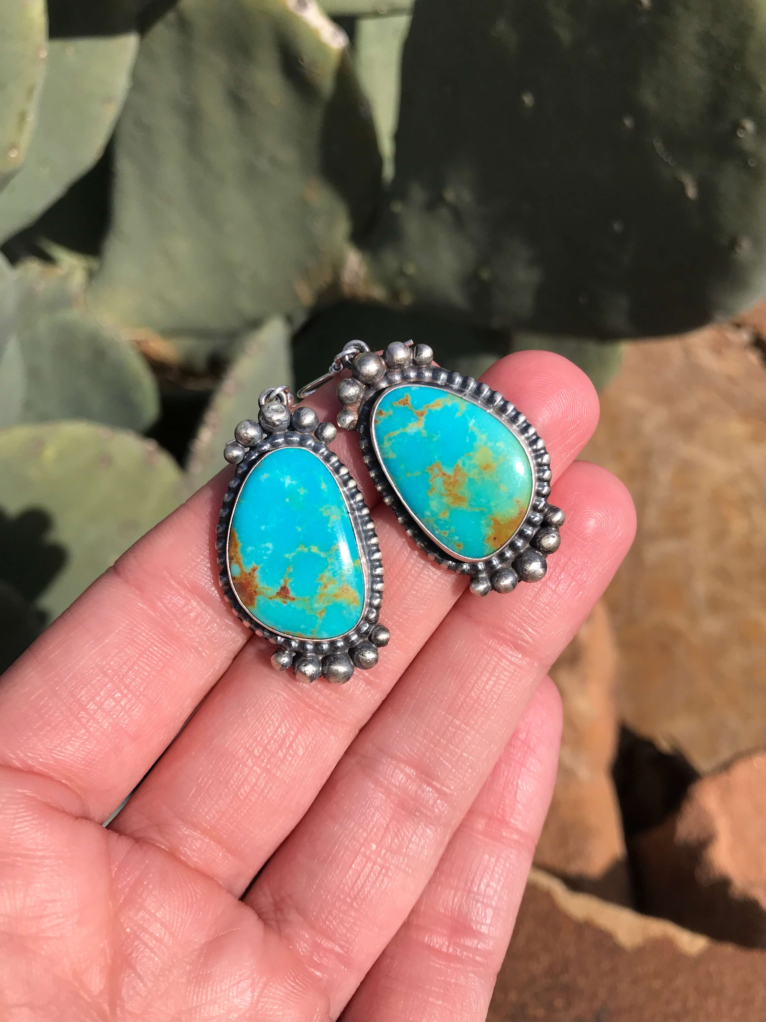 The Turquoise Dangle Earrings, 5-Earrings-Calli Co., Turquoise and Silver Jewelry, Native American Handmade, Zuni Tribe, Navajo Tribe, Brock Texas