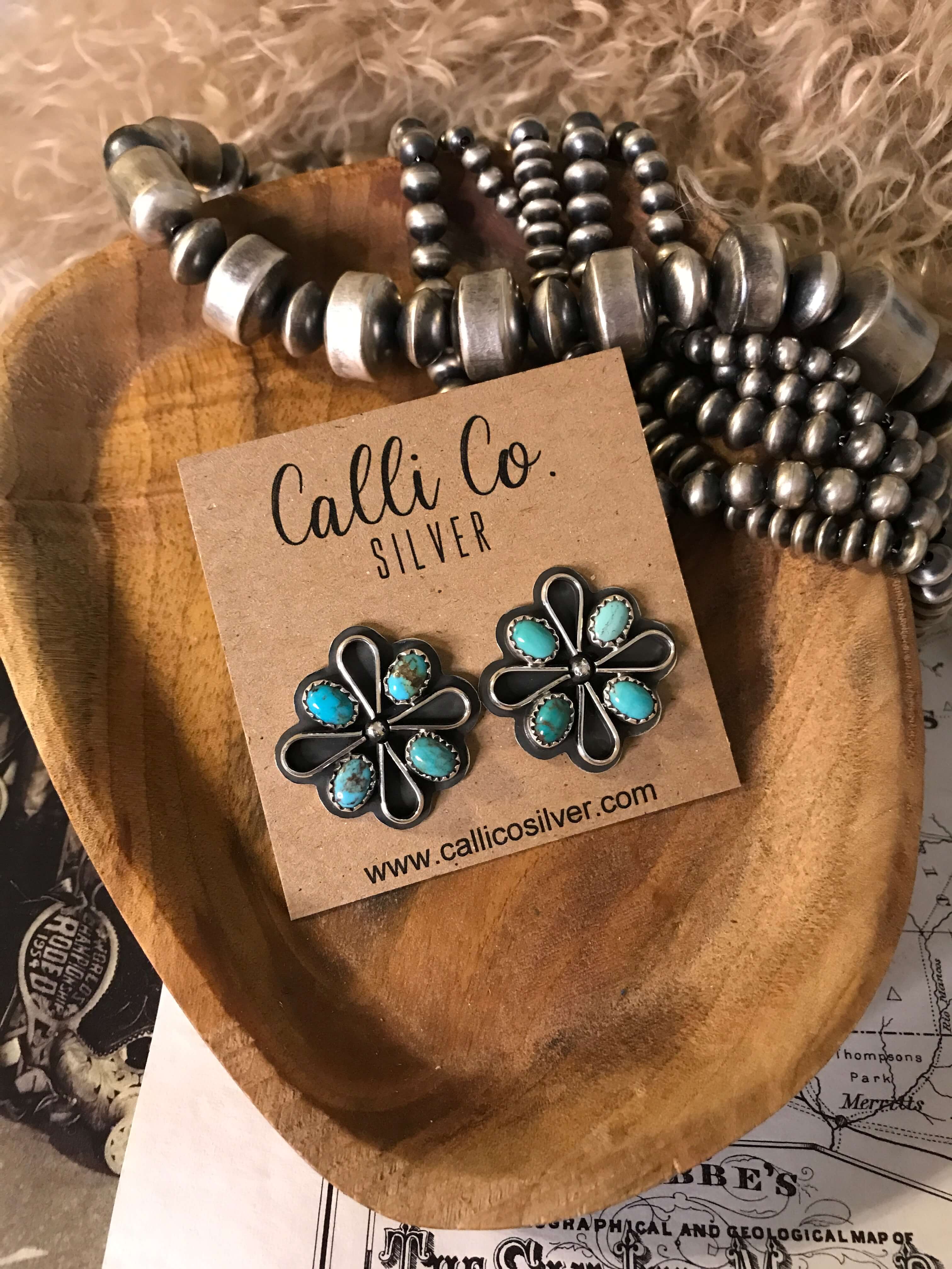 The Campo Turquoise Earrings, 9-Earrings-Calli Co., Turquoise and Silver Jewelry, Native American Handmade, Zuni Tribe, Navajo Tribe, Brock Texas