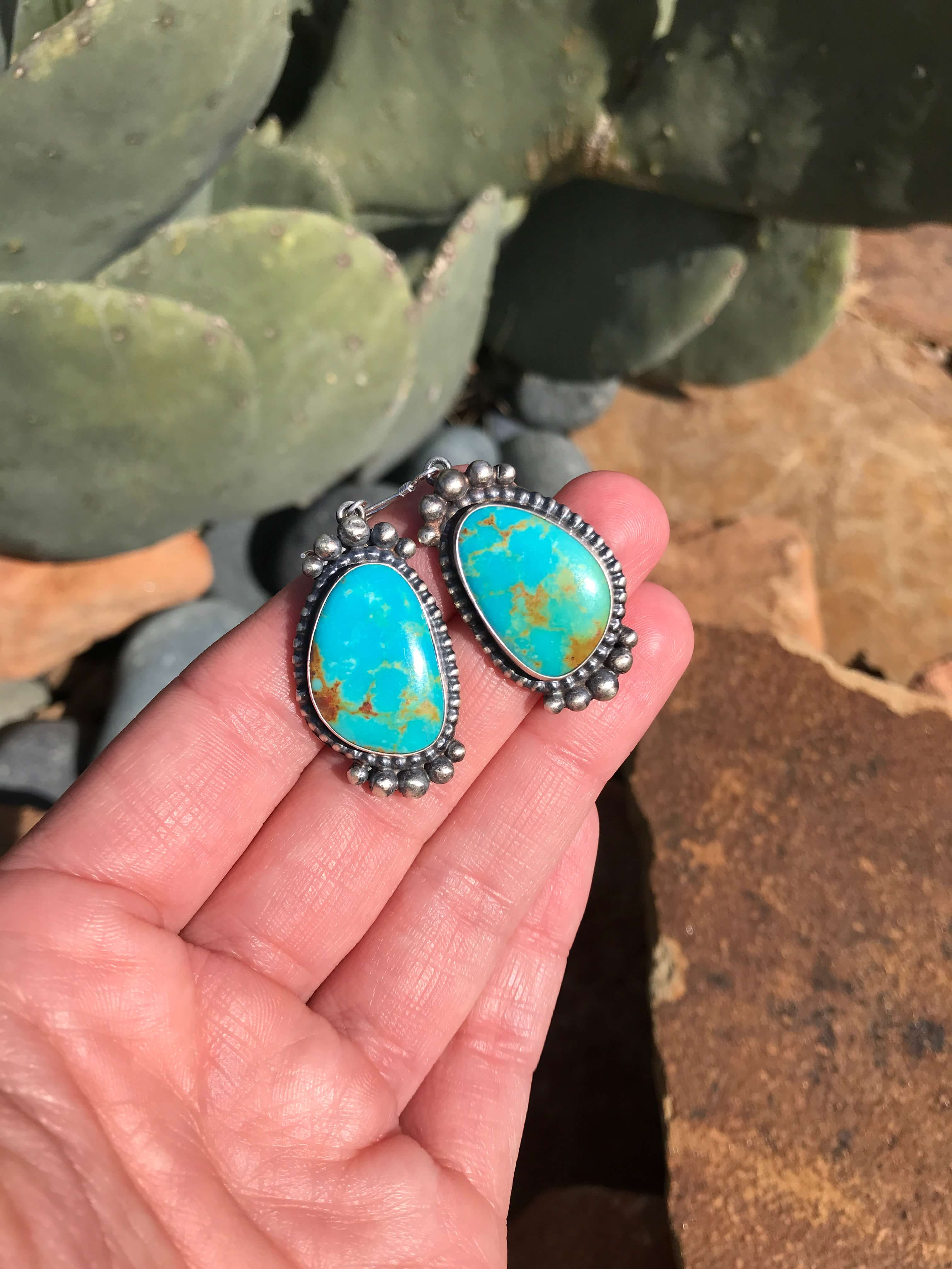 The Turquoise Dangle Earrings, 5-Earrings-Calli Co., Turquoise and Silver Jewelry, Native American Handmade, Zuni Tribe, Navajo Tribe, Brock Texas