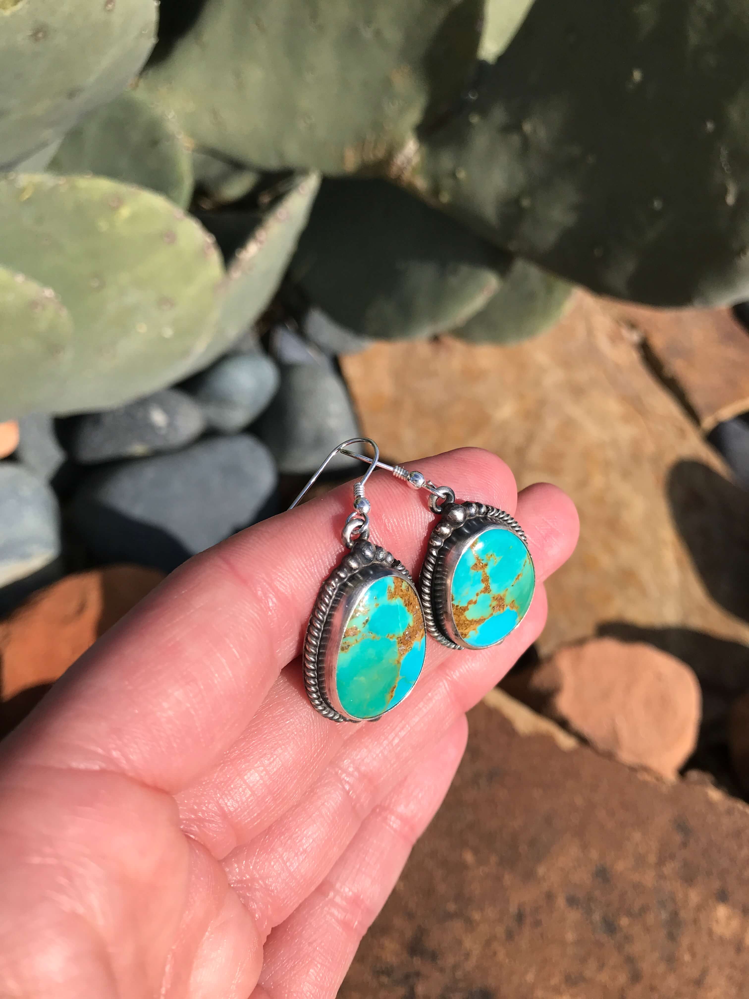 The Turquoise Dangle Earrings, 6-Earrings-Calli Co., Turquoise and Silver Jewelry, Native American Handmade, Zuni Tribe, Navajo Tribe, Brock Texas