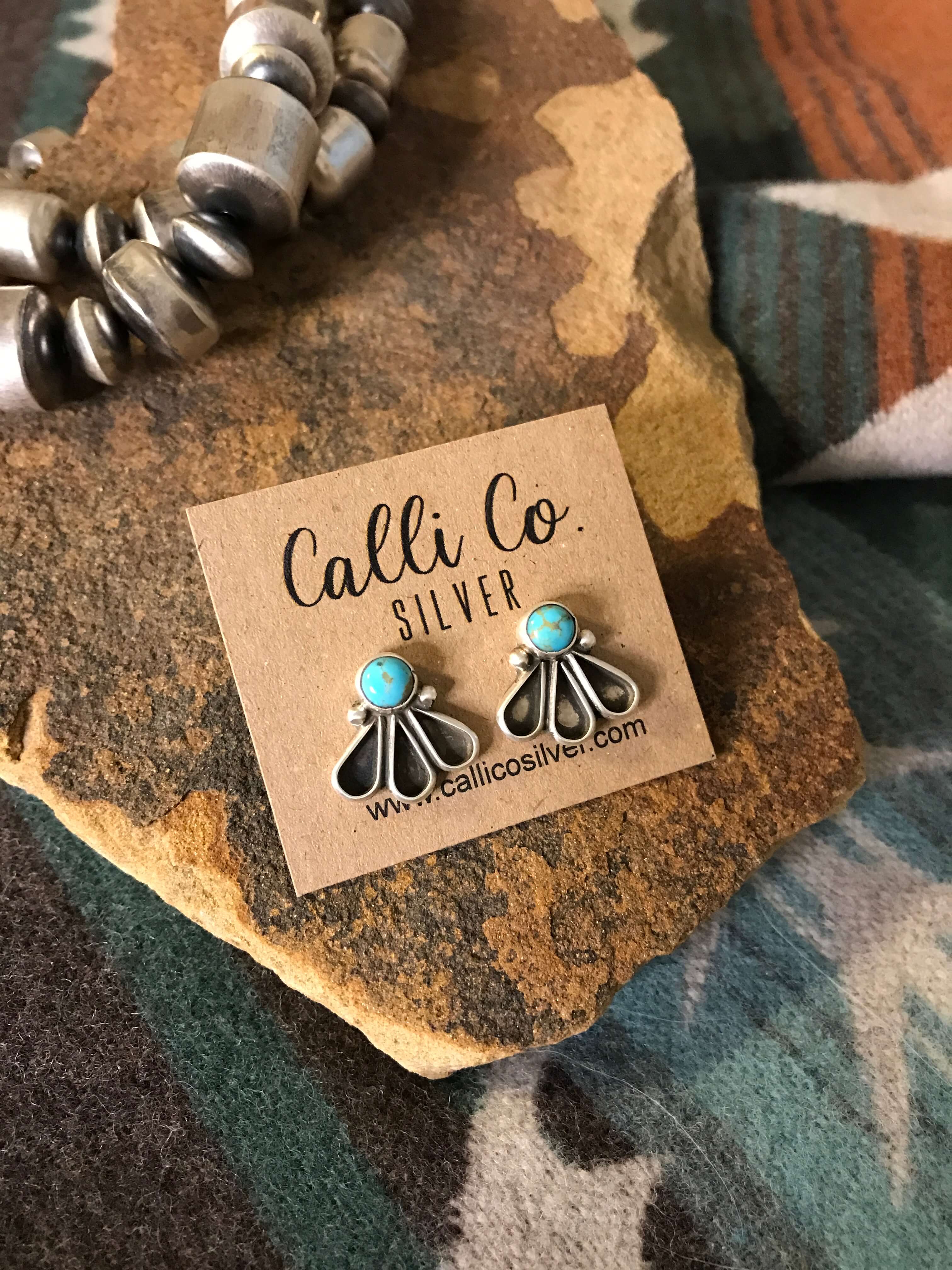 The Riviera Turquoise Earrings-Earrings-Calli Co., Turquoise and Silver Jewelry, Native American Handmade, Zuni Tribe, Navajo Tribe, Brock Texas