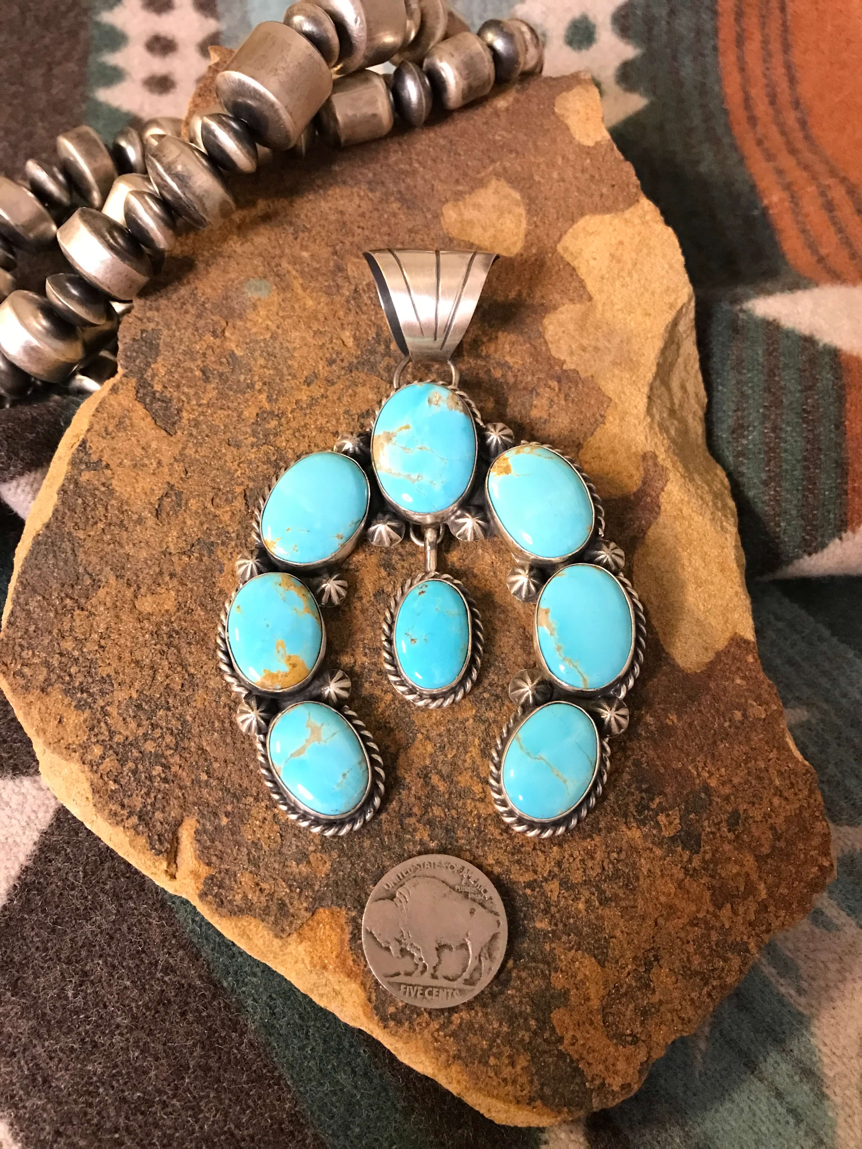 The Isla Turquoise Naja Pendant-Pendants-Calli Co., Turquoise and Silver Jewelry, Native American Handmade, Zuni Tribe, Navajo Tribe, Brock Texas