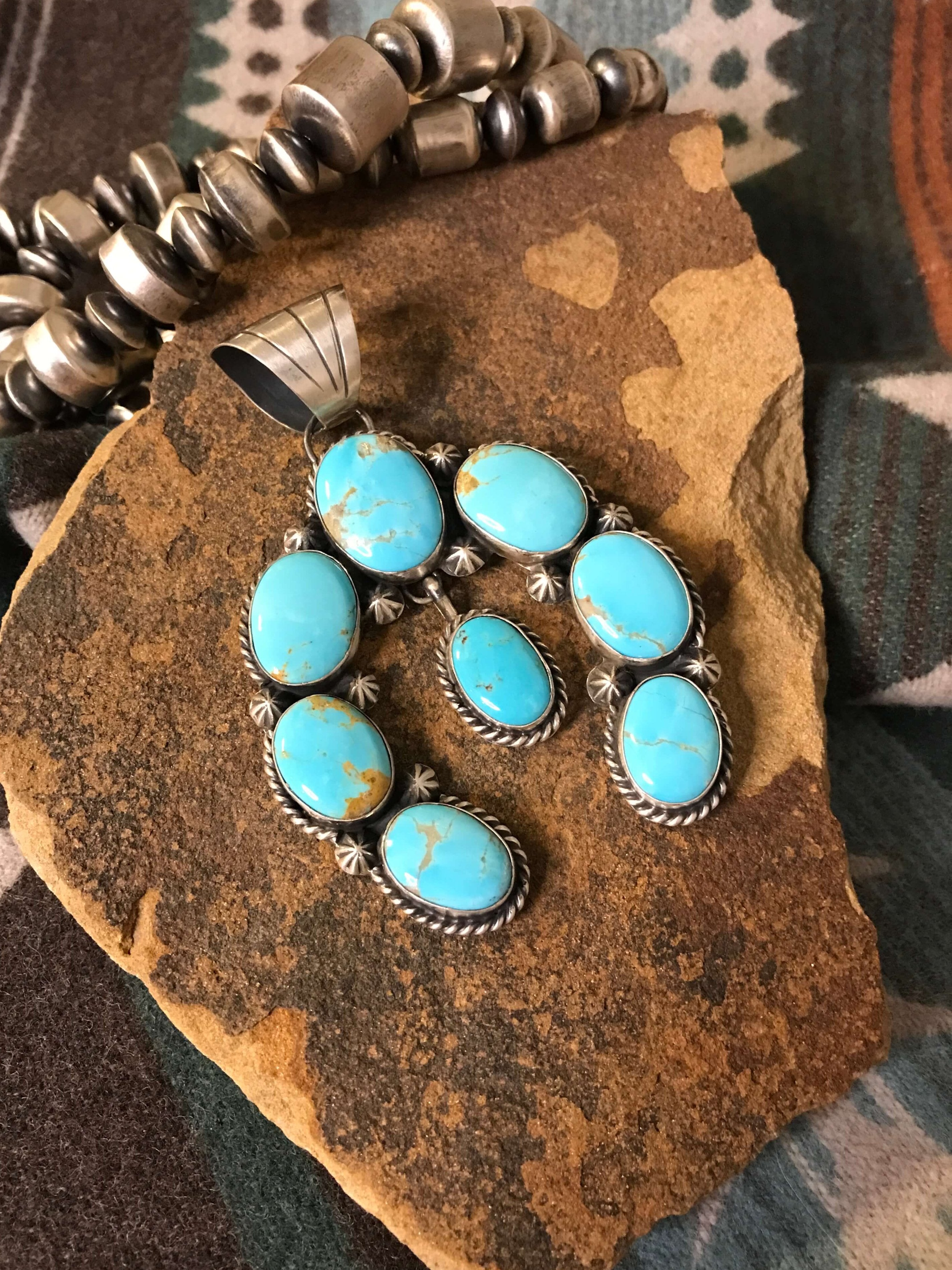 The Isla Turquoise Naja Pendant-Pendants-Calli Co., Turquoise and Silver Jewelry, Native American Handmade, Zuni Tribe, Navajo Tribe, Brock Texas