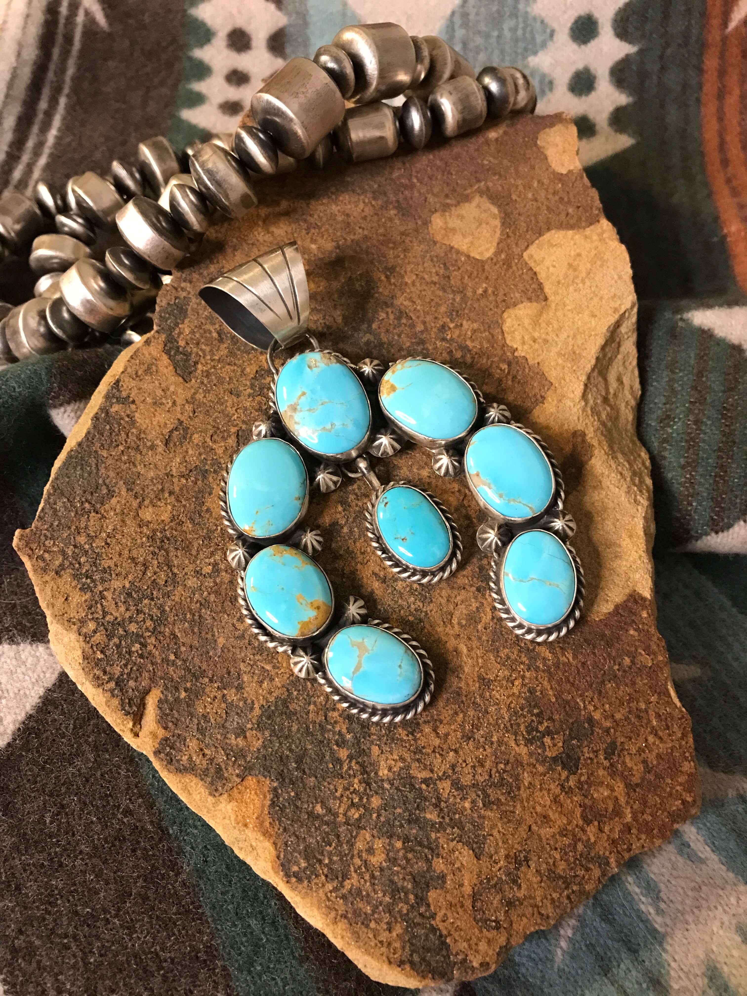 The Isla Turquoise Naja Pendant-Pendants-Calli Co., Turquoise and Silver Jewelry, Native American Handmade, Zuni Tribe, Navajo Tribe, Brock Texas