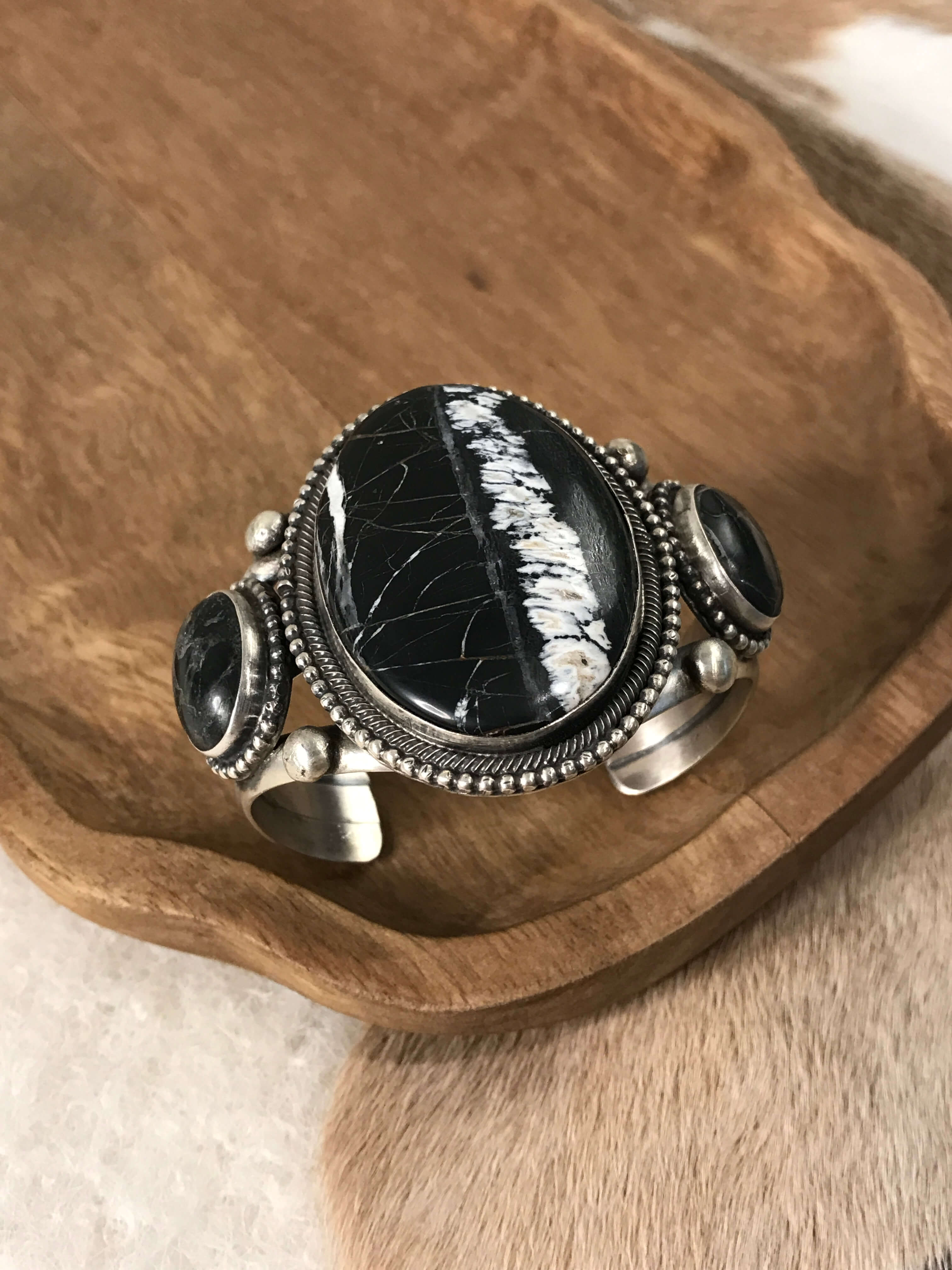 The Dyess White Buffalo Cuff xx-Bracelets & Cuffs-Calli Co., Turquoise and Silver Jewelry, Native American Handmade, Zuni Tribe, Navajo Tribe, Brock Texas
