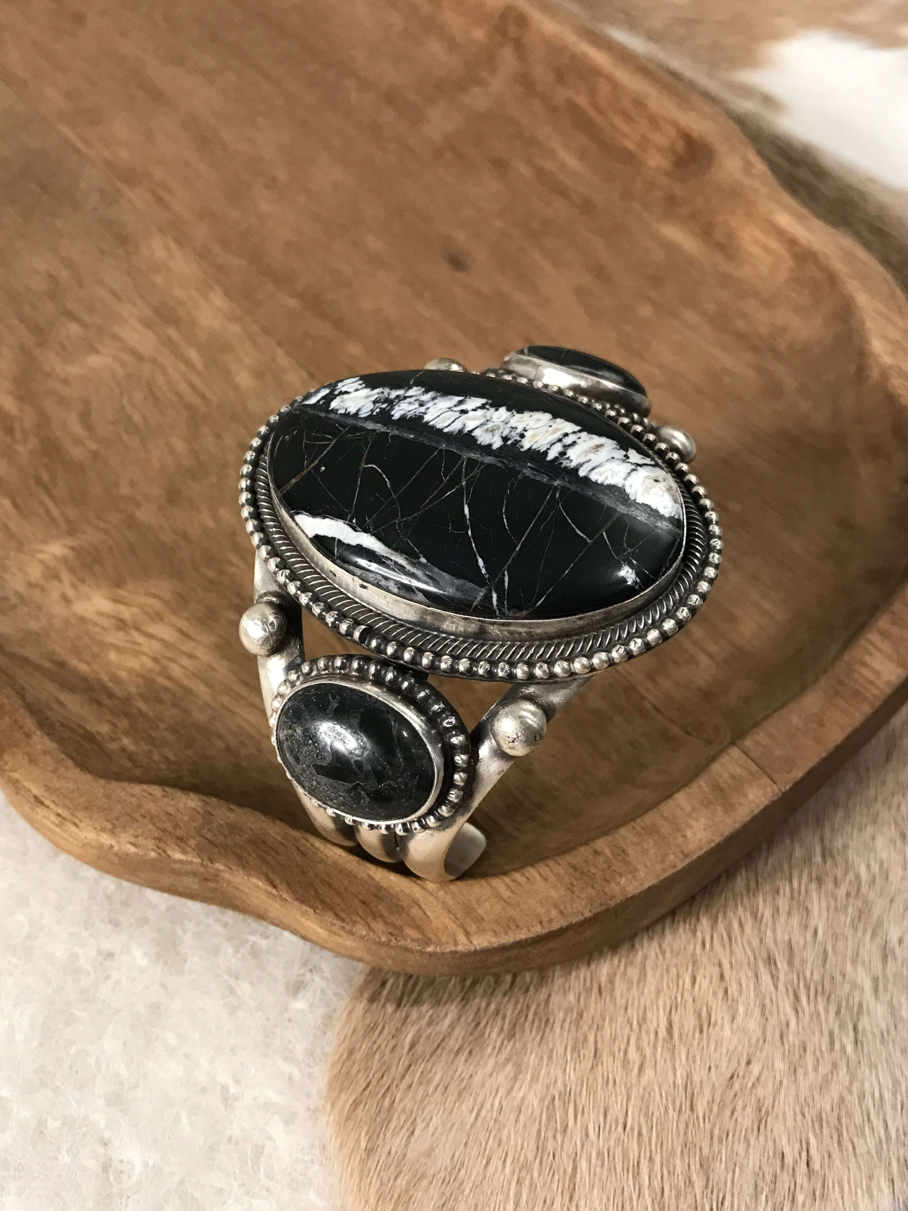The Dyess White Buffalo Cuff xx-Bracelets & Cuffs-Calli Co., Turquoise and Silver Jewelry, Native American Handmade, Zuni Tribe, Navajo Tribe, Brock Texas