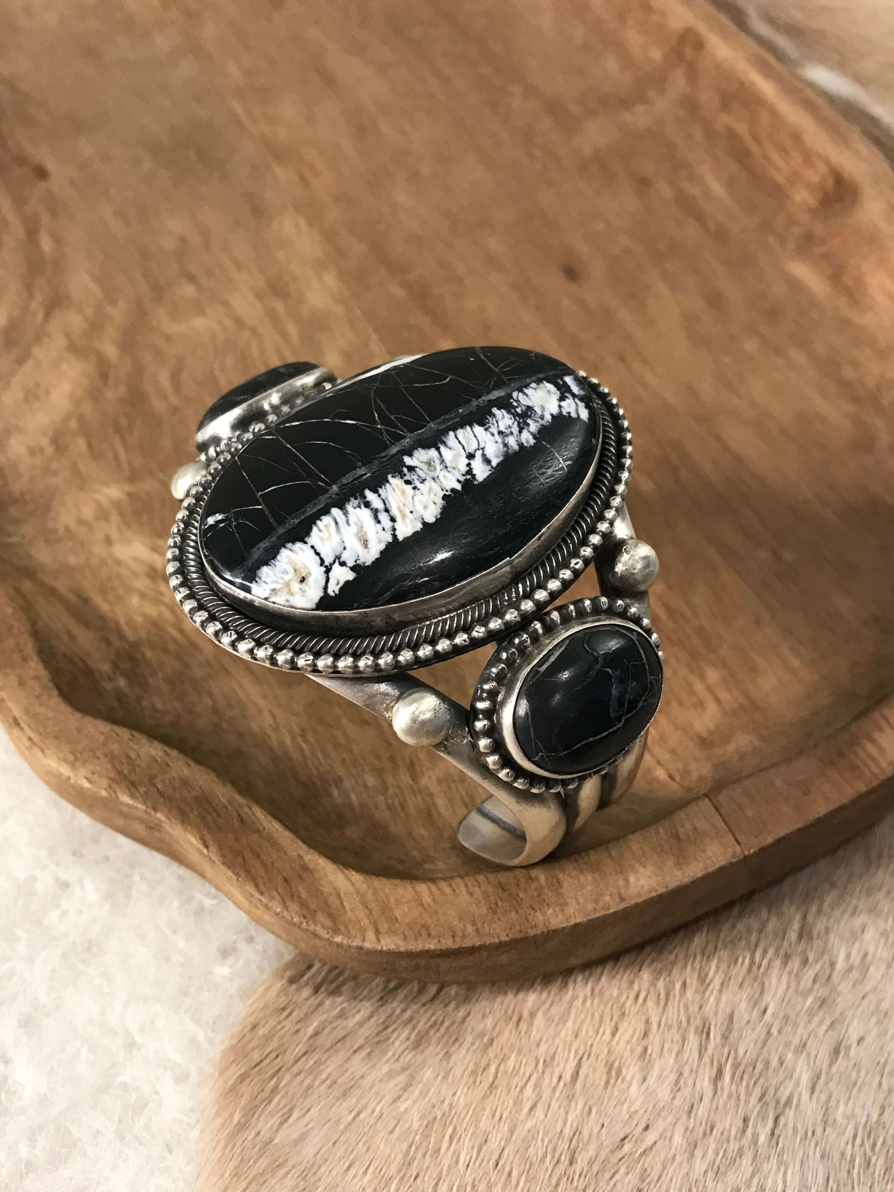 The Dyess White Buffalo Cuff xx-Bracelets & Cuffs-Calli Co., Turquoise and Silver Jewelry, Native American Handmade, Zuni Tribe, Navajo Tribe, Brock Texas