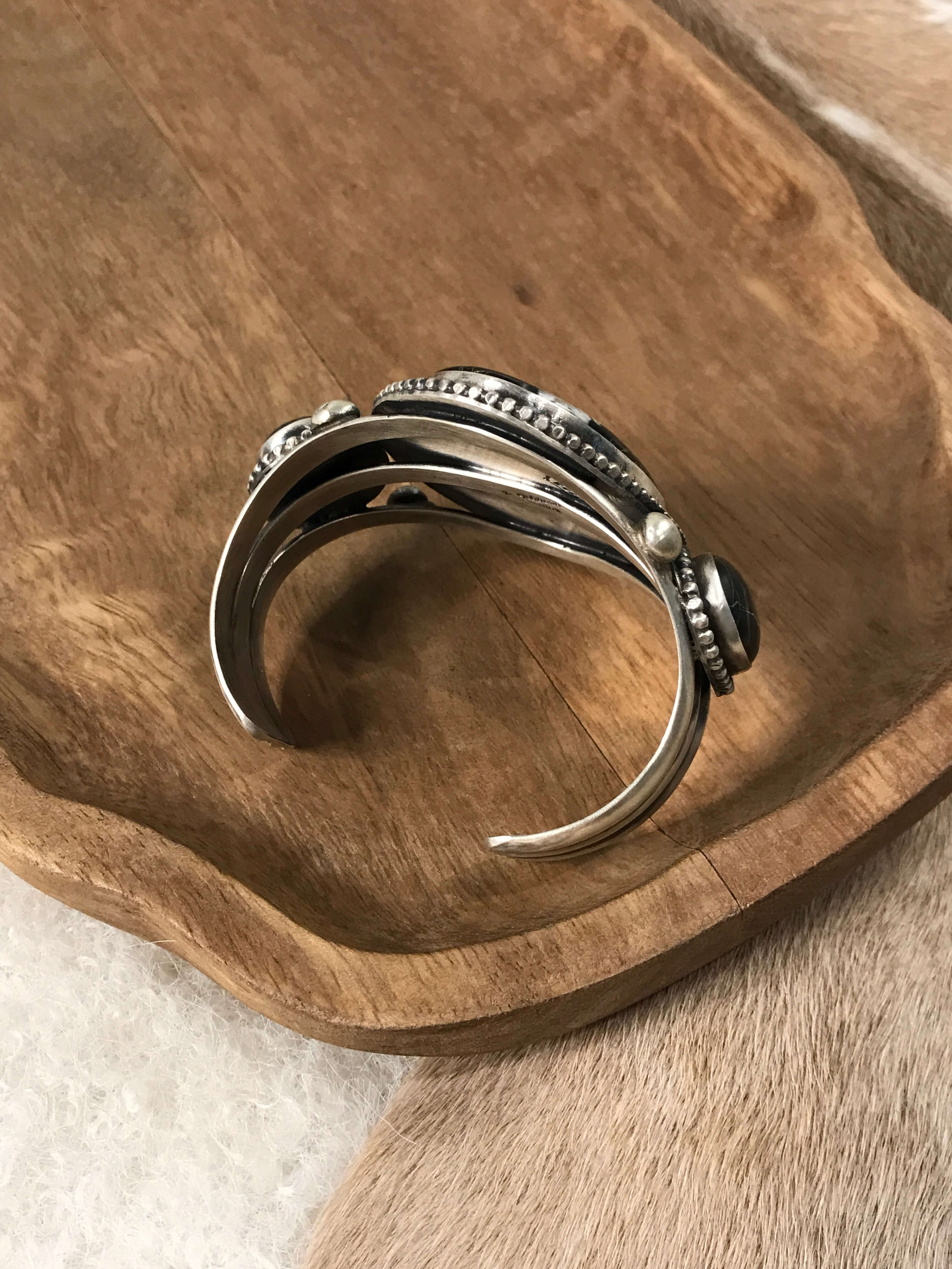 The Dyess White Buffalo Cuff xx-Bracelets & Cuffs-Calli Co., Turquoise and Silver Jewelry, Native American Handmade, Zuni Tribe, Navajo Tribe, Brock Texas