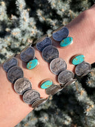 The Blue Wisteria Coin Cuffs-Bracelets & Cuffs-Calli Co., Turquoise and Silver Jewelry, Native American Handmade, Zuni Tribe, Navajo Tribe, Brock Texas